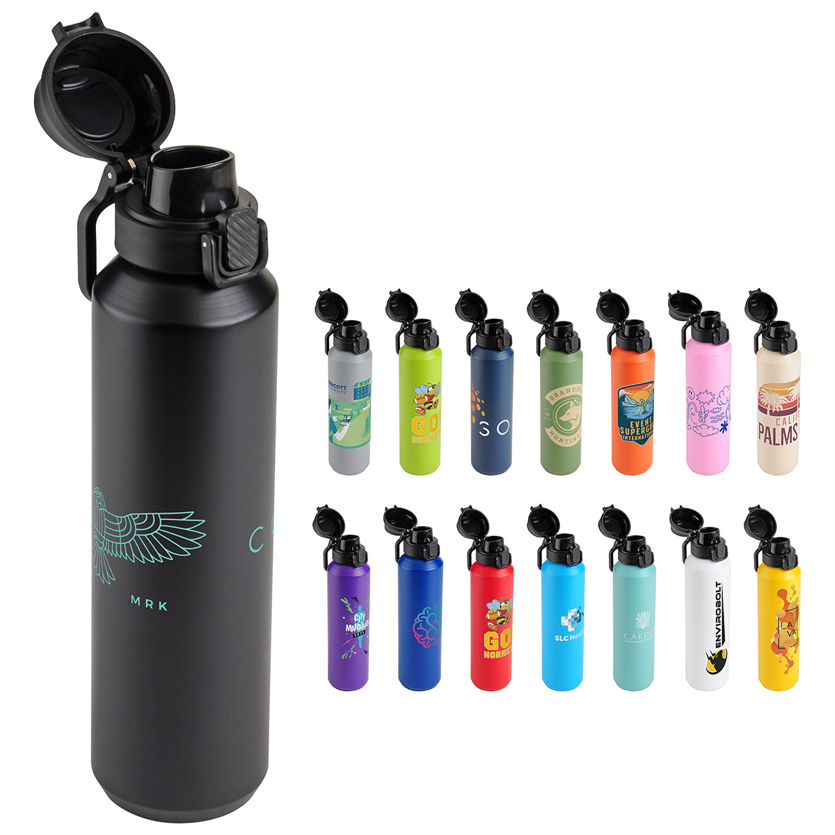 Nexus 27 oz Recycled Aluminum Bottle with Flip-Top Lid and Carabiner 1