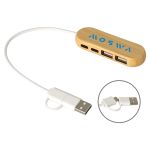 Bamboo Dual Port USB & Type-C Hub - Bamboo Brown/White Bamboo Dual Port USB & Type-C Hub - Bamboo Brown/White