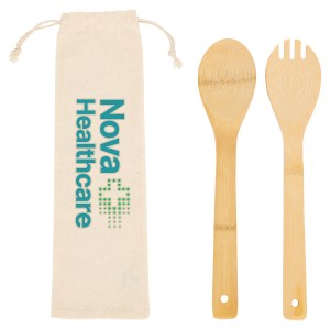 Bamboo Salad Utensils with Cotton Pouch 1 Bamboo Salad Utensils with Cotton Pouch 1