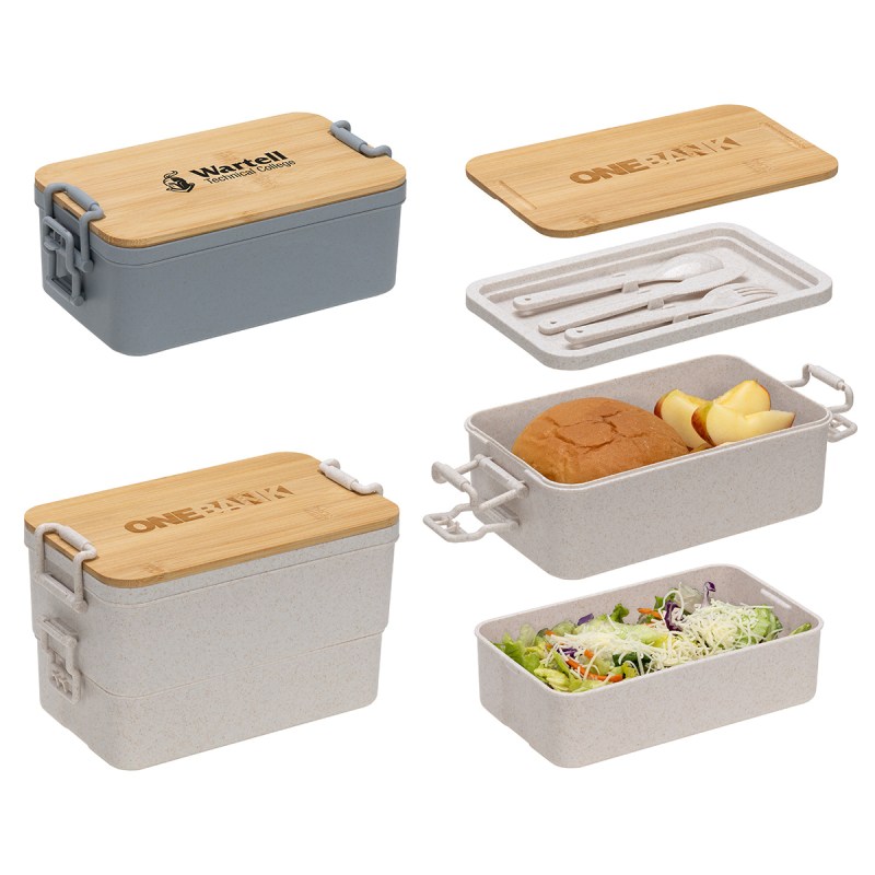 Chuckwagon Stackable Lunch Box With Bamboo Lid & Utensils 1 Chuckwagon Stackable Lunch Box With Bamboo Lid & Utensils 1