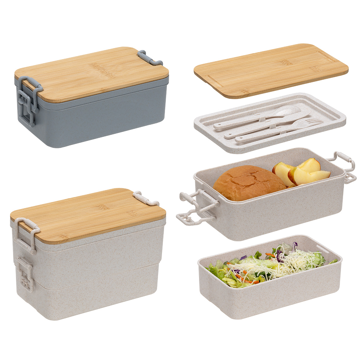 Chuckwagon Stackable Lunch Box With Bamboo Lid & Utensils 1