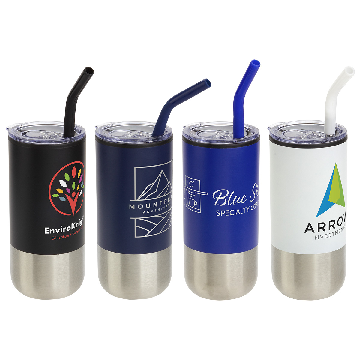 Oxford 16 oz Stainless Steel/Polypropylene Tumbler with Straw 1