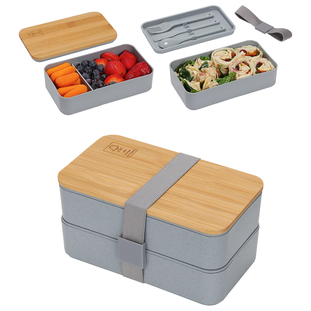 Double Decker Lunch Box with FSC® Bamboo Lid & Utensils 1