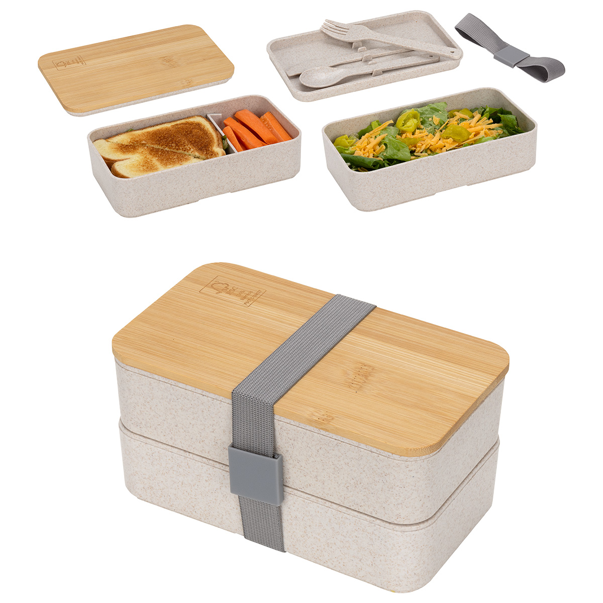 Double Decker Lunch Box with FSC® Bamboo Lid & Utensils 1