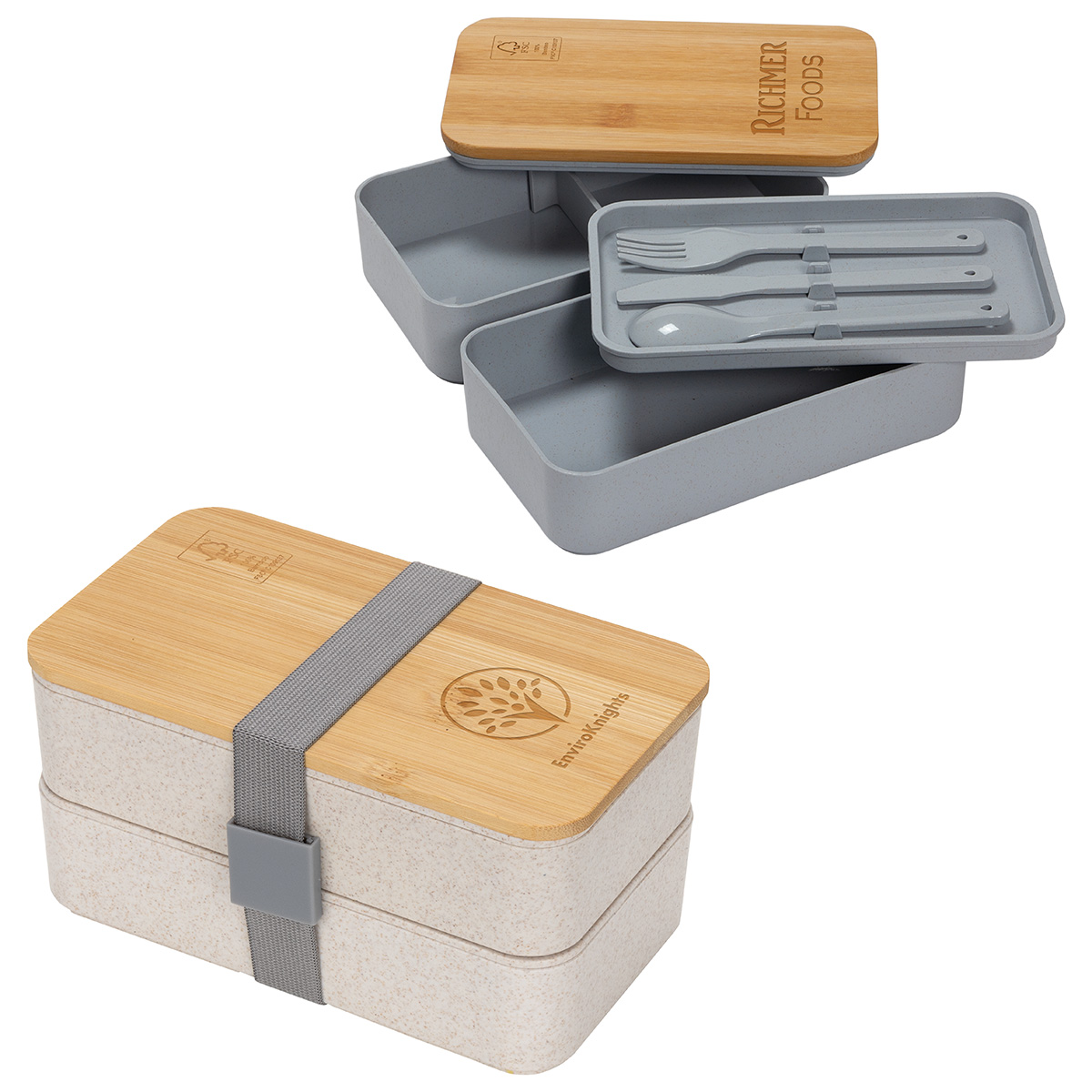 Double Decker Lunch Box with FSC® Bamboo Lid & Utensils 1