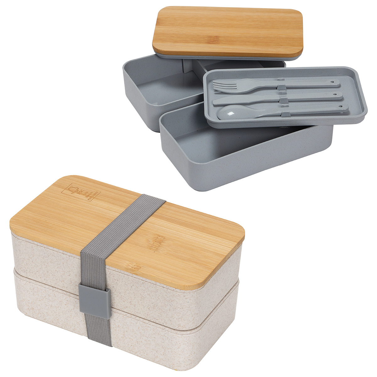 Double Decker Lunch Box with FSC® Bamboo Lid & Utensils 1