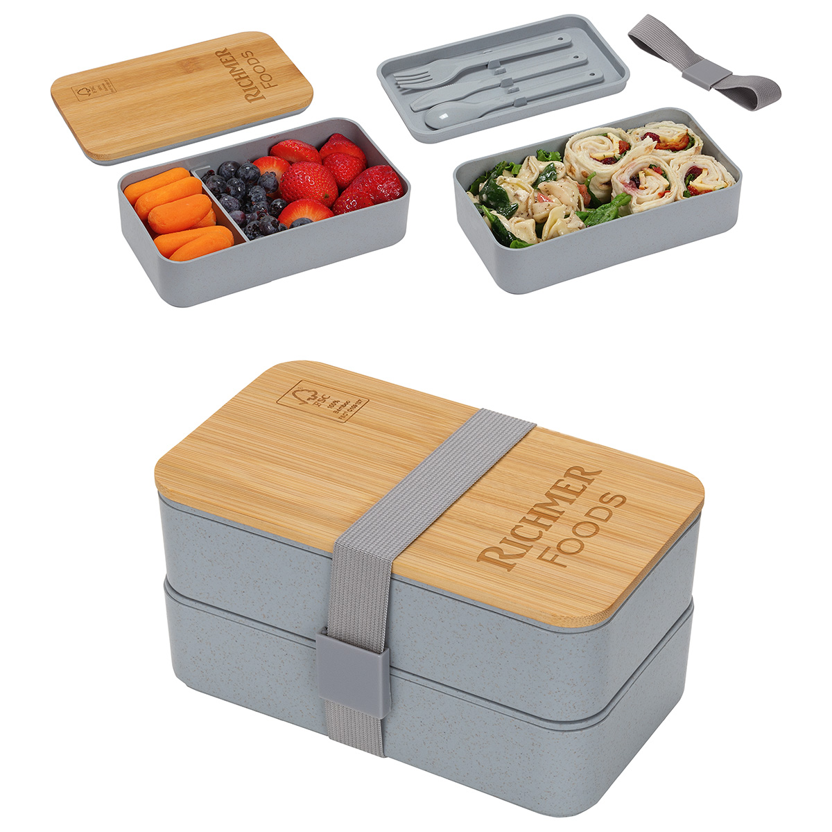 Double Decker Lunch Box with FSC® Bamboo Lid & Utensils 1