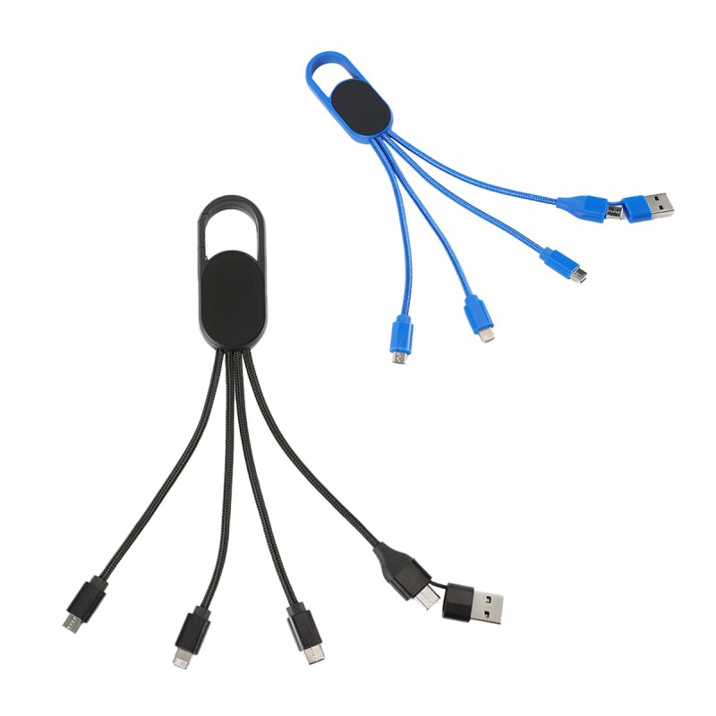 Hex 6-in-1 Light-Up Charging Cable with Carabiner Clip and Recycled Casing 1 Hex 6-in-1 Light-Up Charging Cable with Carabiner Clip and Recycled Casing 1