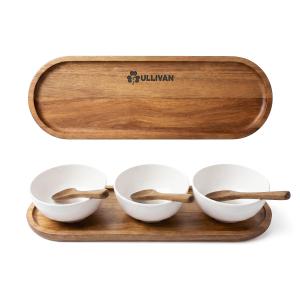 Sullivan Melamine Bowl Set With Acacia Wood Holder 1 Sullivan Melamine Bowl Set With Acacia Wood Holder 1