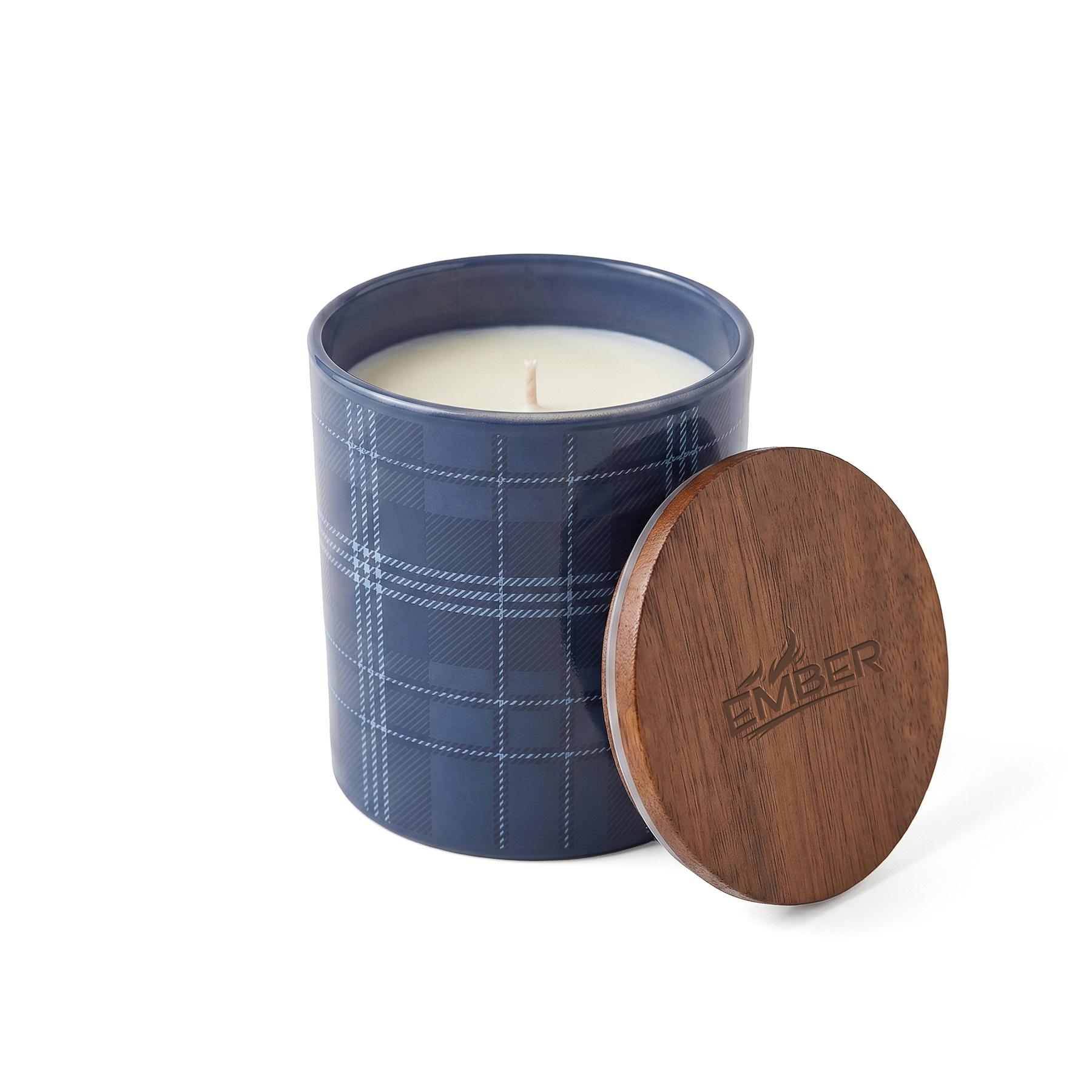 Ember 10 Oz Patterned Glass Candle With Acacia Wood Lid 1