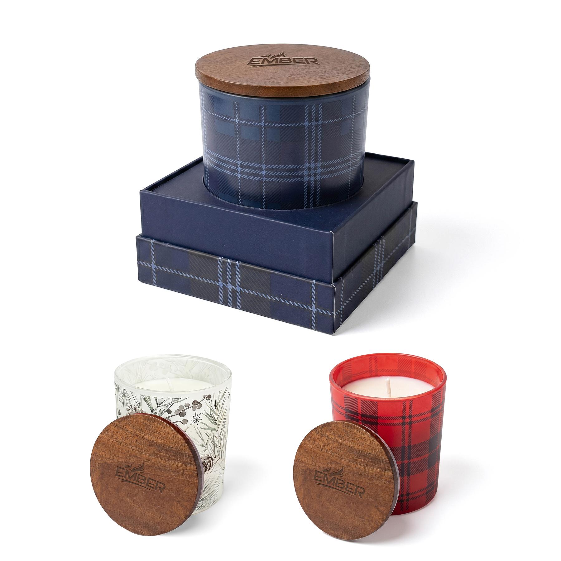 Ember 10 Oz Patterned Glass Candle With Acacia Wood Lid 1