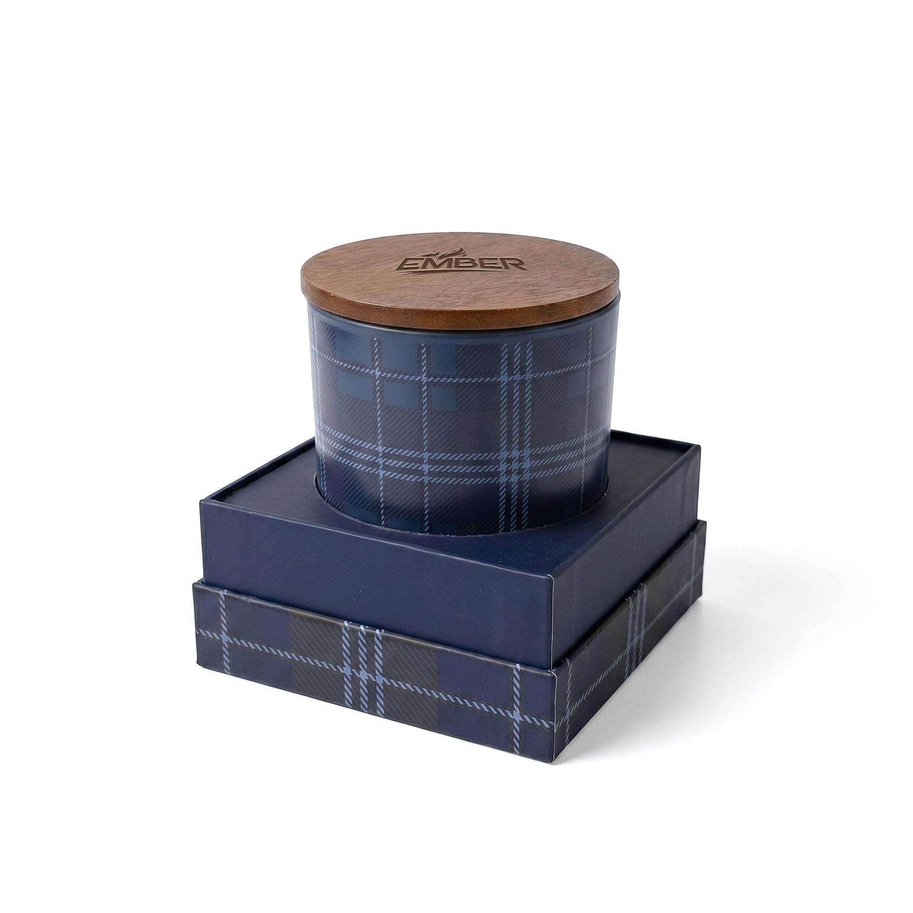 Ember 10 Oz Patterned Glass Candle With Acacia Wood Lid 1
