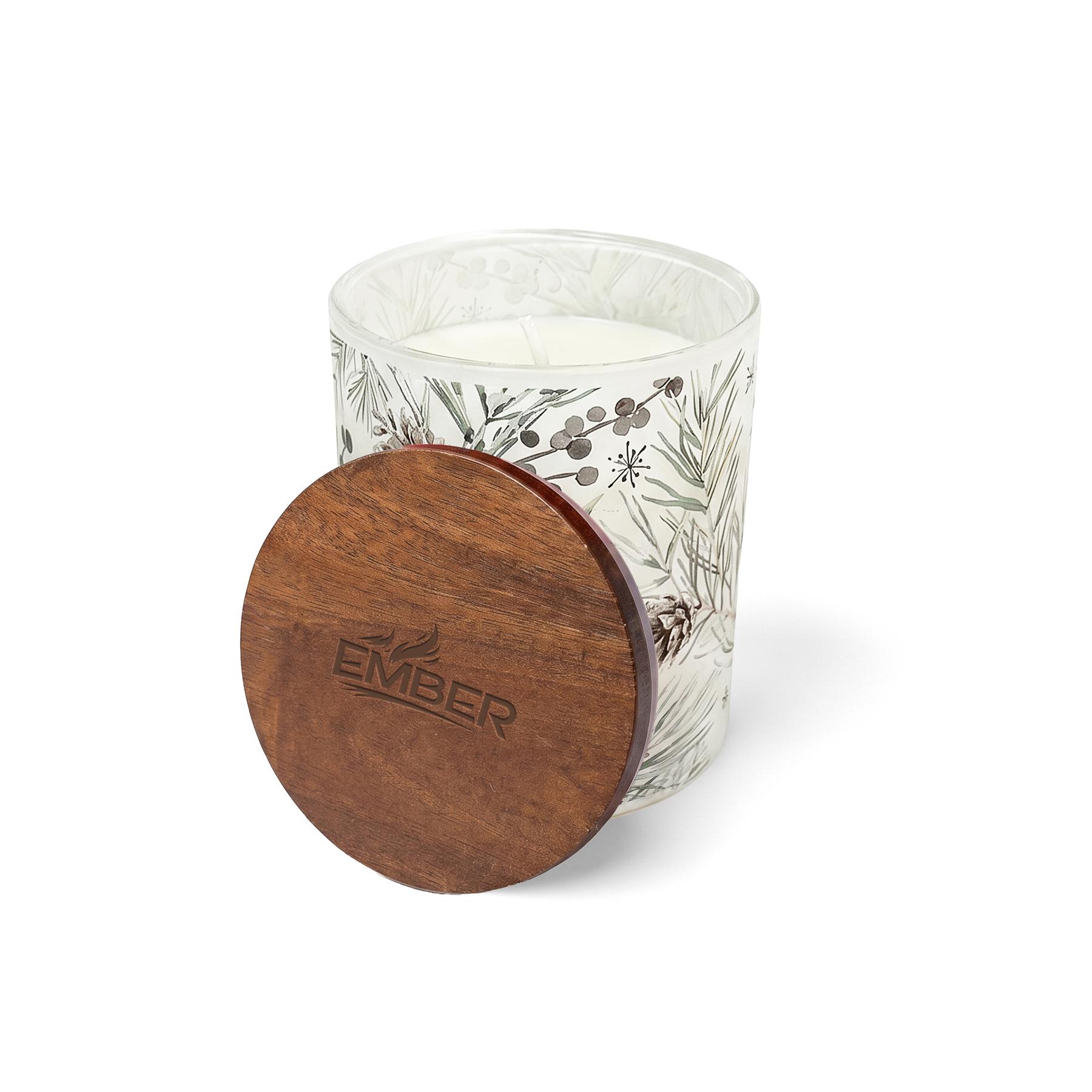 Ember 10 Oz Patterned Glass Candle With Acacia Wood Lid 1