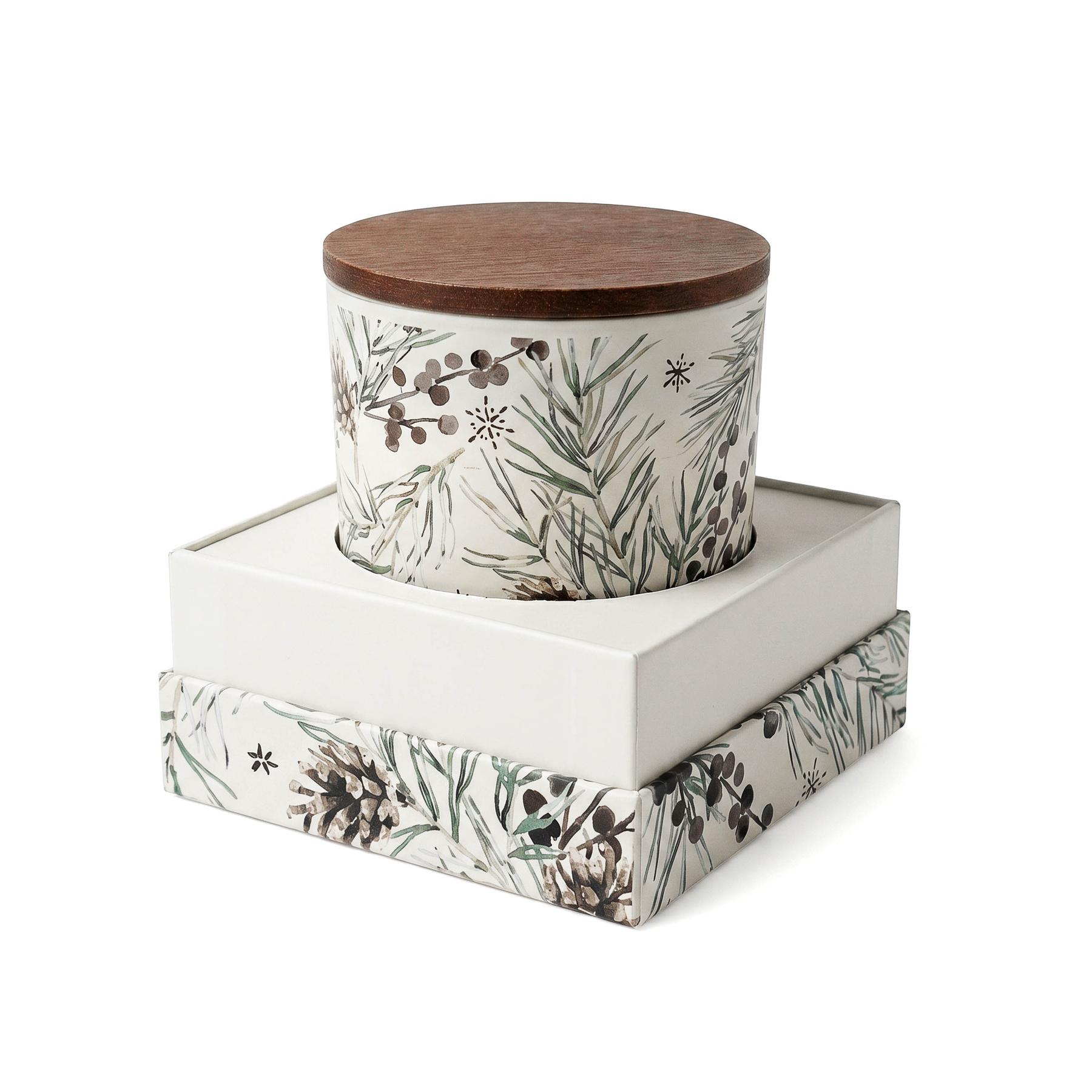 Ember 10 Oz Patterned Glass Candle With Acacia Wood Lid 1