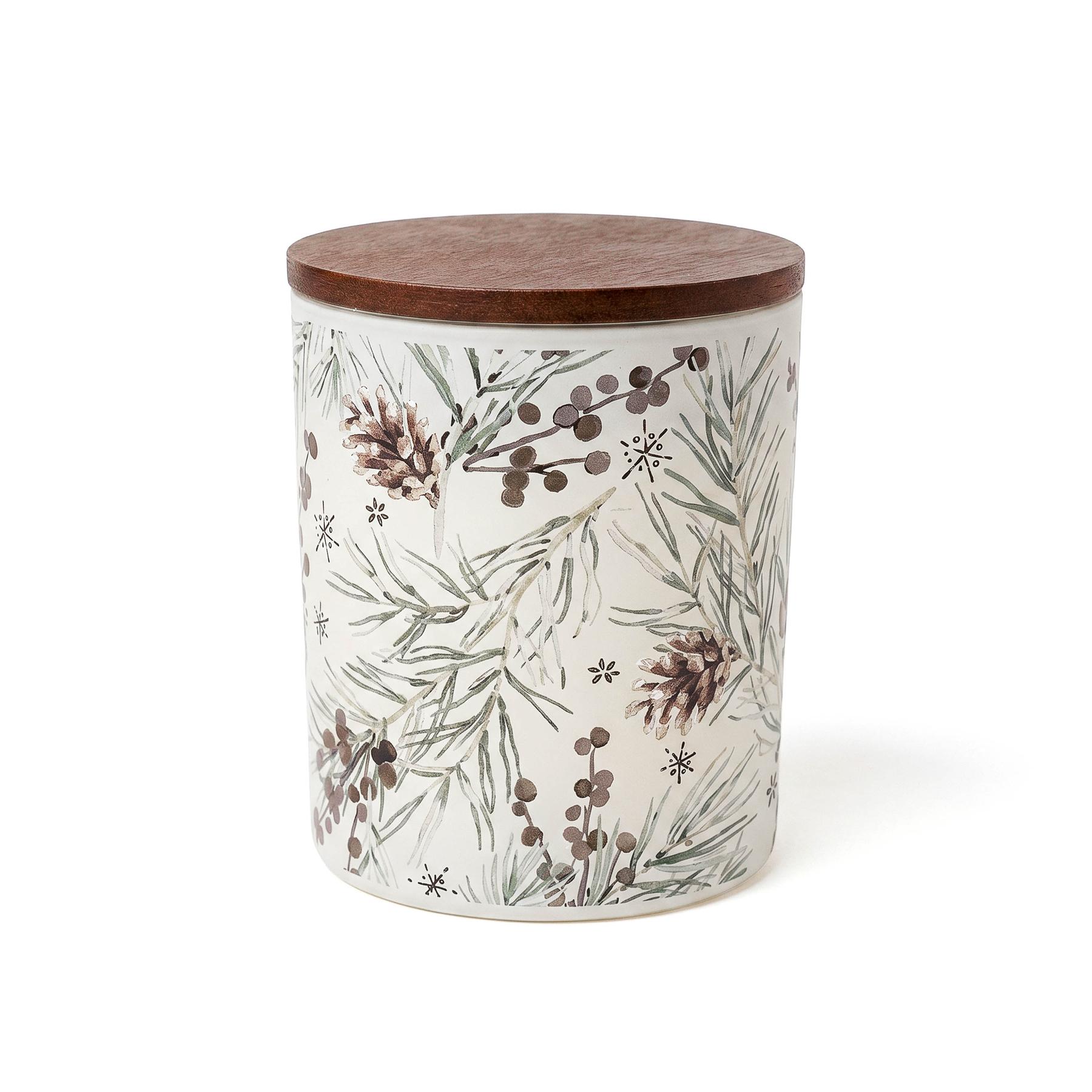 Ember 10 Oz Patterned Glass Candle With Acacia Wood Lid 1