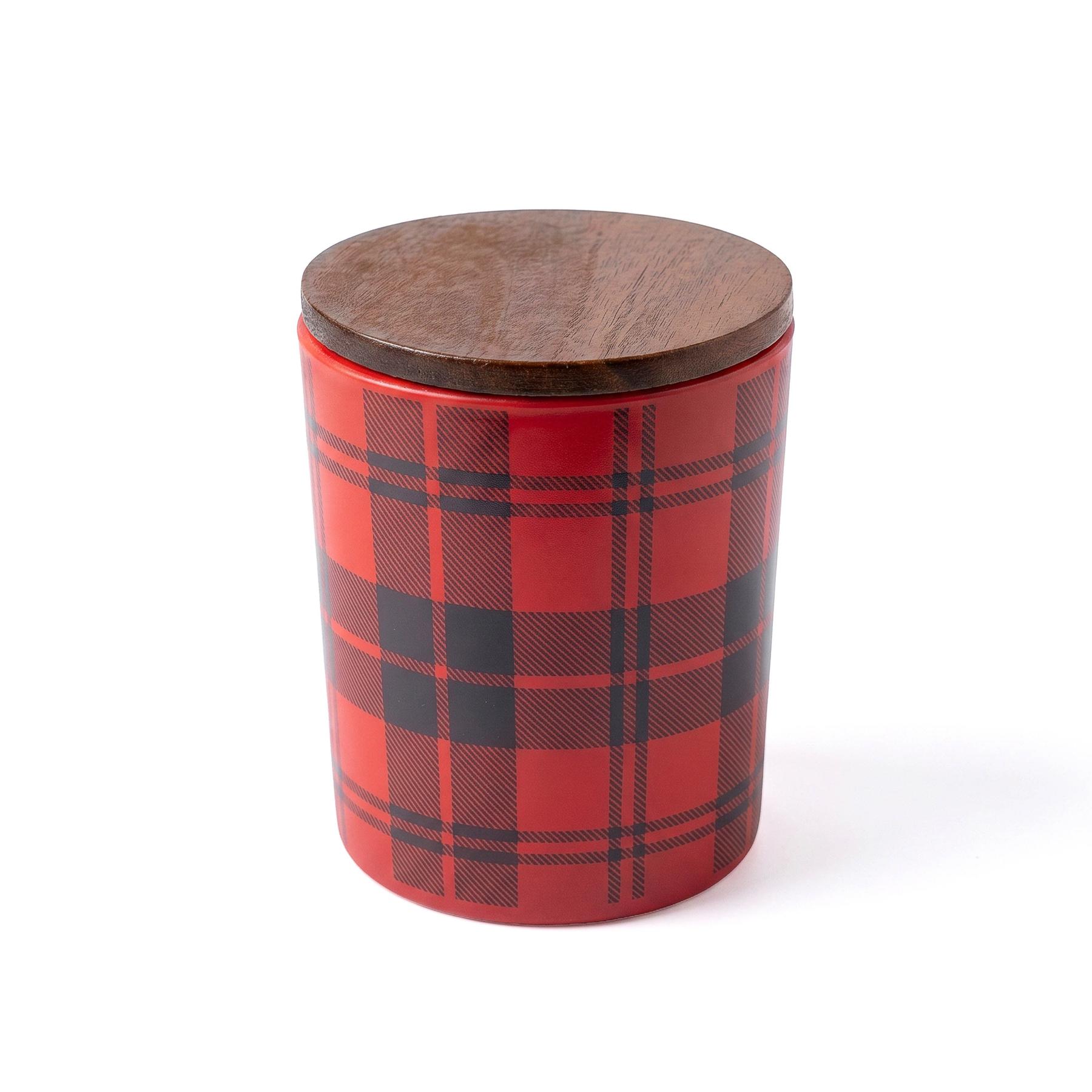 Ember 10 Oz Patterned Glass Candle With Acacia Wood Lid 1