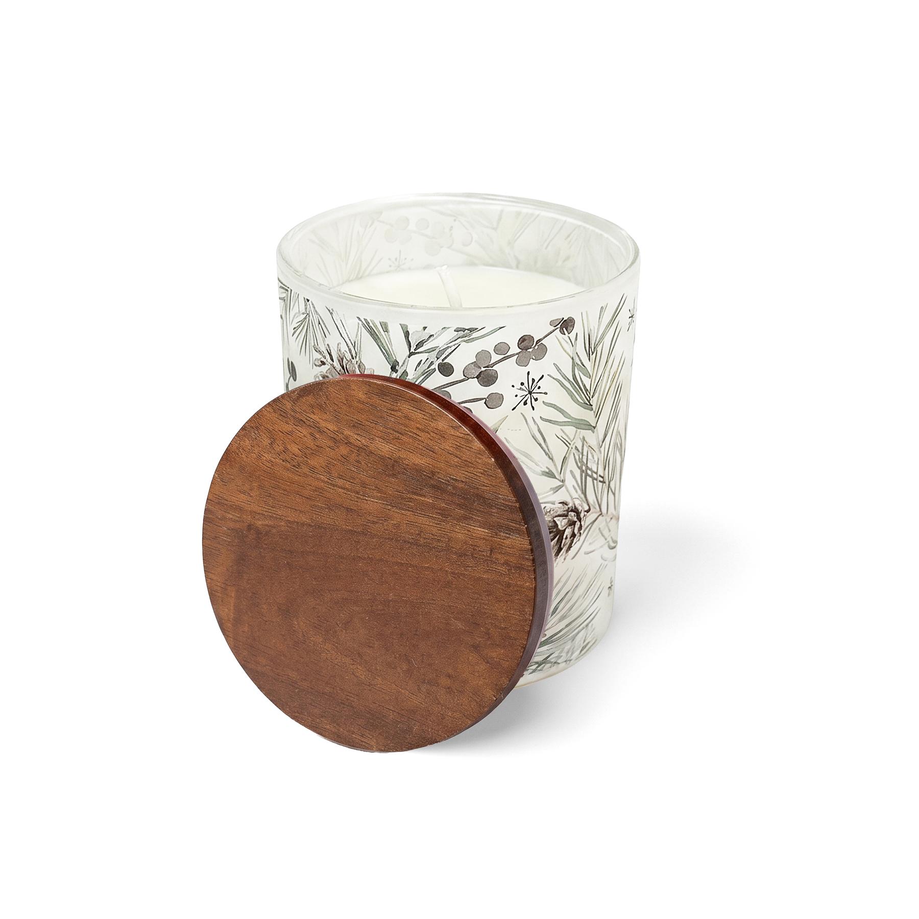 Ember 10 Oz Patterned Glass Candle With Acacia Wood Lid 1