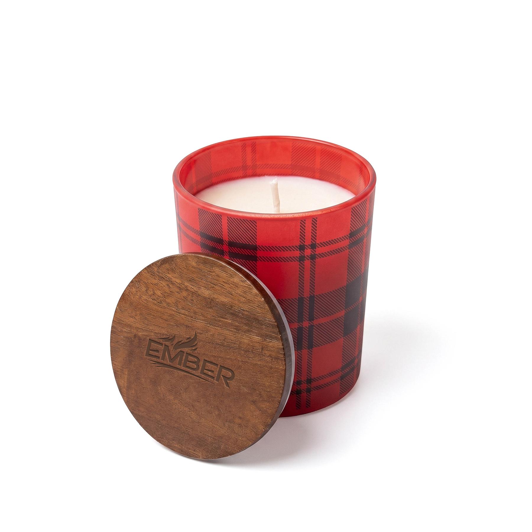 Ember 10 Oz Patterned Glass Candle With Acacia Wood Lid 1
