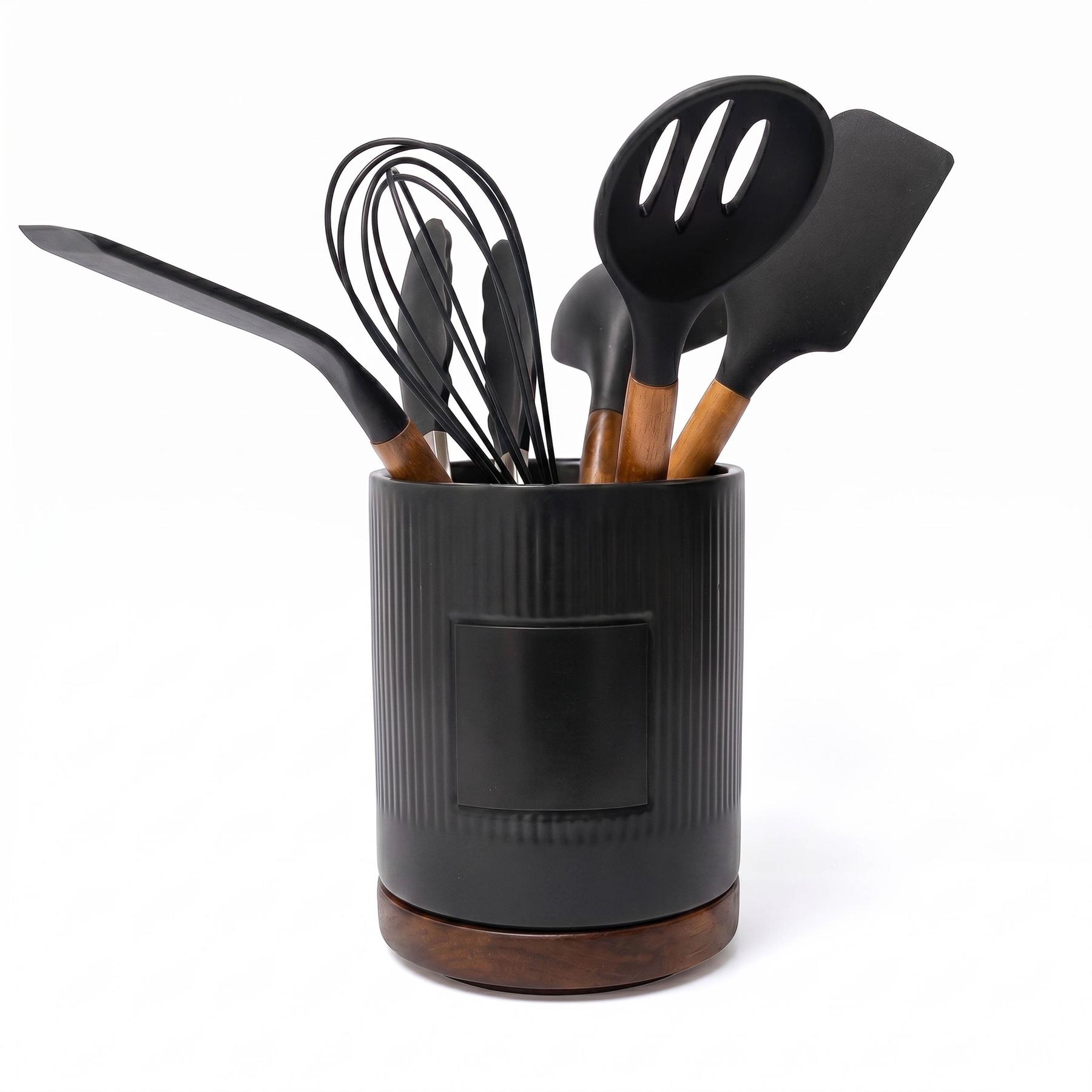 Radcliffe Stoneware Utensil Holder And Spatula Set 1