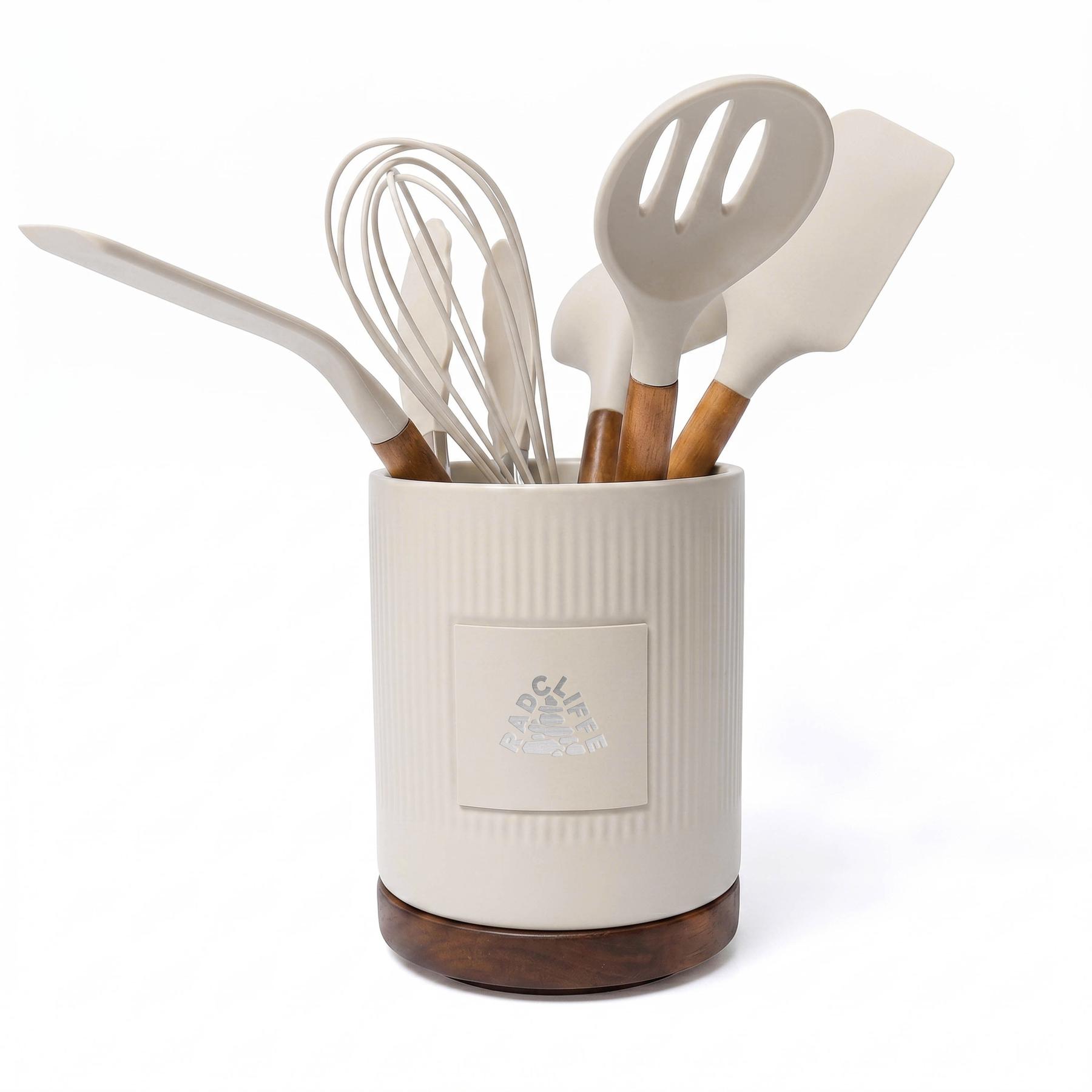 Radcliffe Stoneware Utensil Holder And Spatula Set 1