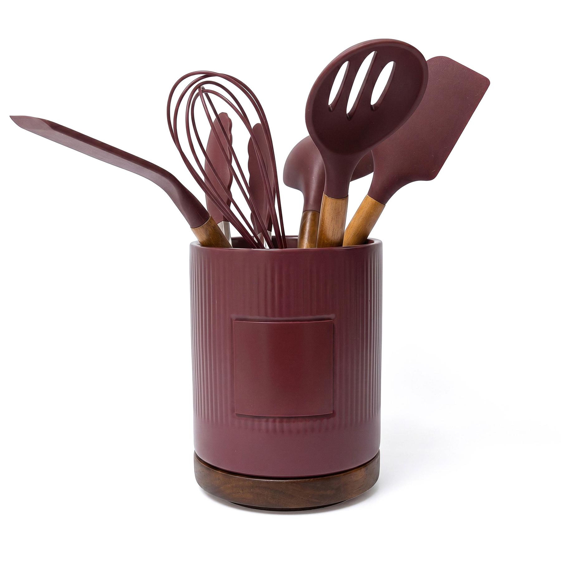 Radcliffe Stoneware Utensil Holder And Spatula Set 1