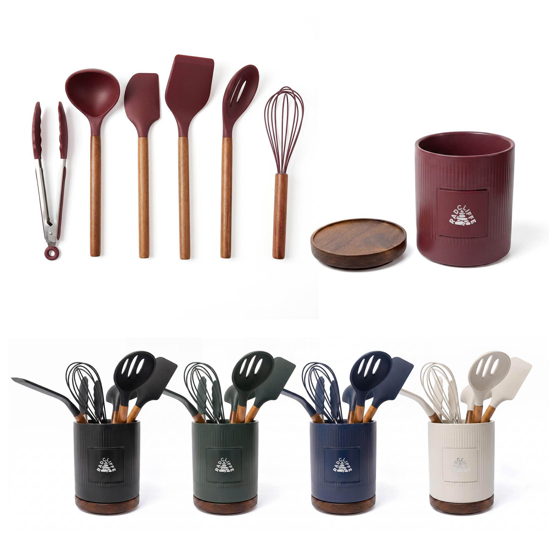 Radcliffe Stoneware Utensil Holder And Spatula Set 1