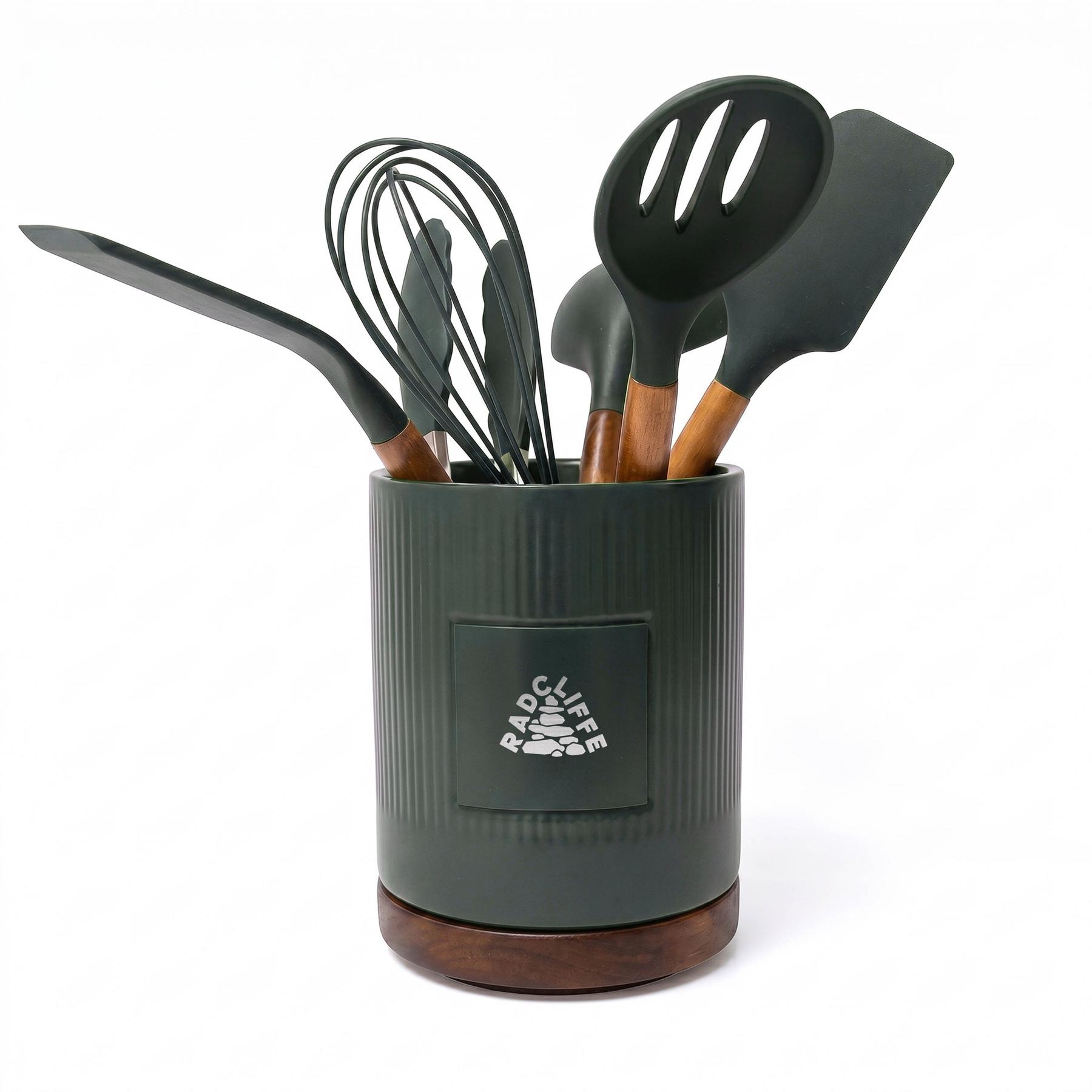 Radcliffe Stoneware Utensil Holder And Spatula Set 1