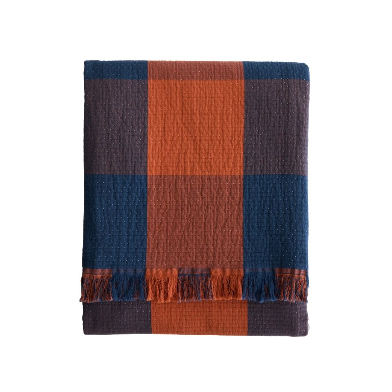 Organic Cotton Throw, Copper/Indigo 1 Organic Cotton Throw, Copper/Indigo 1