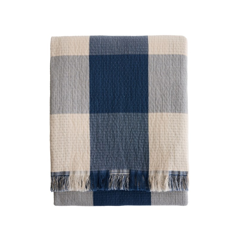 Organic Cotton Throw, Ivory/Indigo 1 Organic Cotton Throw, Ivory/Indigo 1