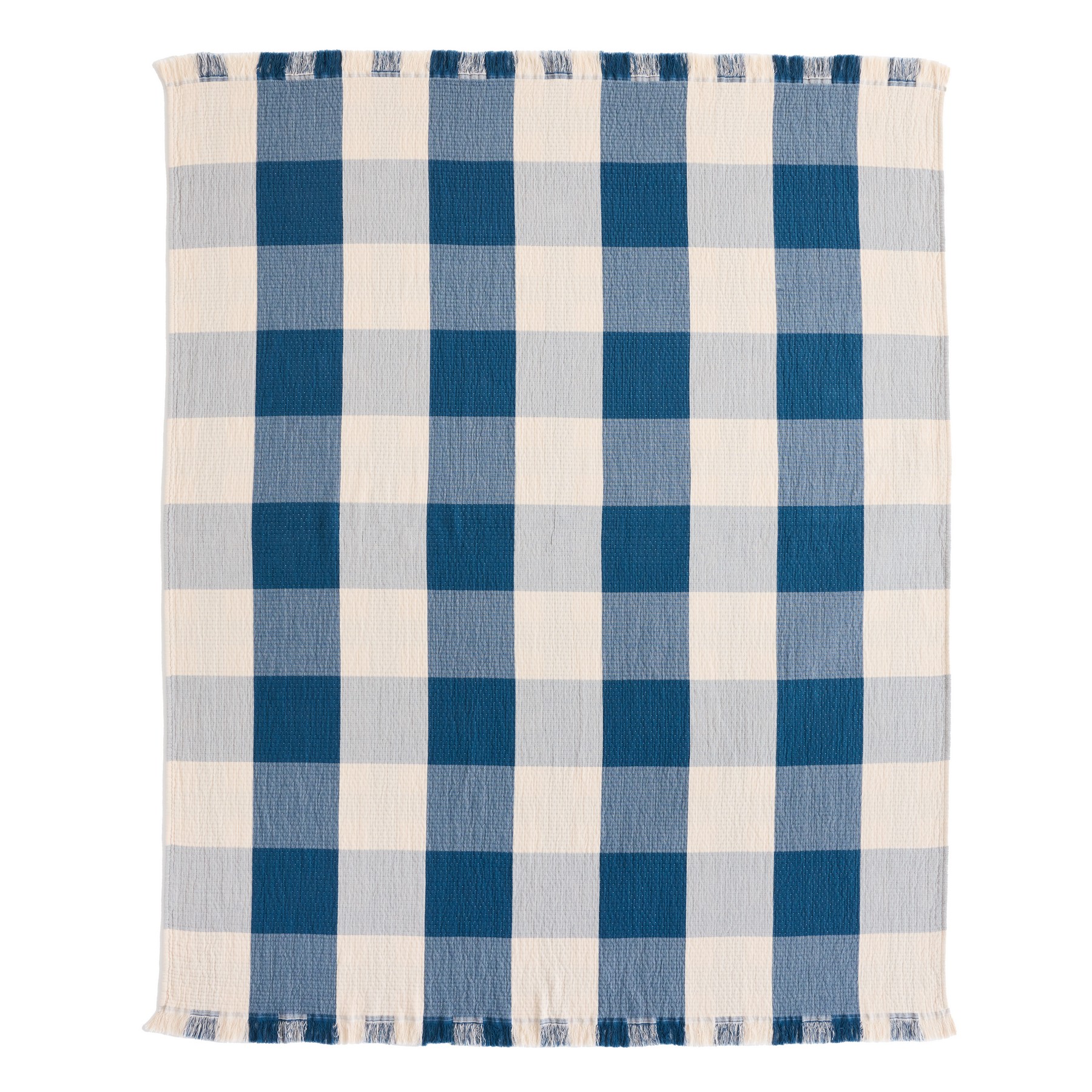 Organic Cotton Throw, Ivory/Indigo 1