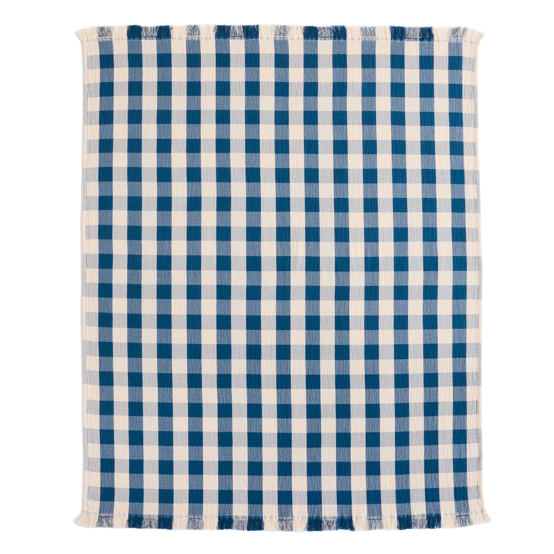 Organic Cotton Throw, Ivory/Indigo 1
