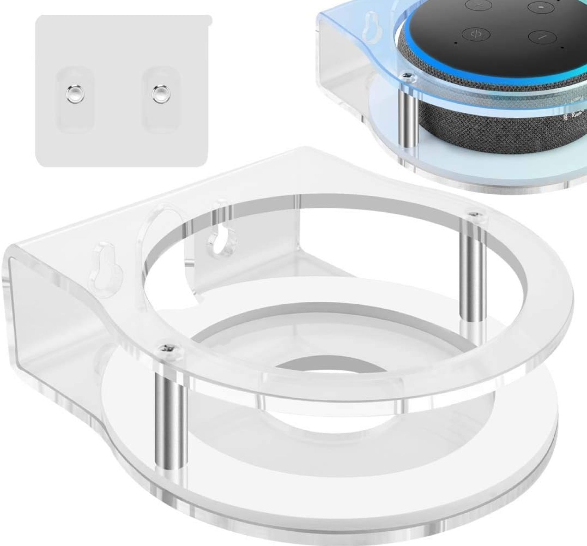 GEEKRIA Acrylic Wall Mount Compatible with Echo Dot (3rd Gen) Smart Speaker with an LED Clock and Alexa, Speaker Stand Stable Guard Holder (Clear) GEEKRIA Acrylic Wall Mount Compatible with Echo Dot (3rd Gen) Smart Speaker with an LED Clock and Alexa, Speaker Stand Stable Guard Holder (Clear)