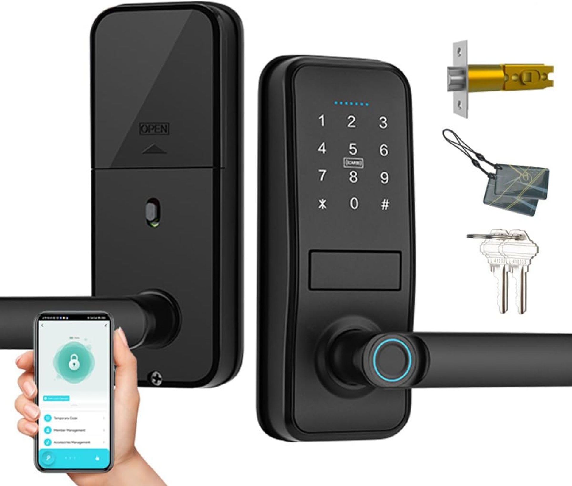 Smart Lock, Keyless Entry Door Lock with Sleek Matte Black Handle, Electronic Keypad Deadbolt, Fingerprint & Touchscreen Keypad, Biometric Door Lock, Bluetooth Smart Lock for Front Door Smart Lock, Keyless Entry Door Lock with Sleek Matte Black Handle, Electronic Keypad Deadbolt, Fingerprint & Touchscreen Keypad, Biometric Door Lock, Bluetooth Smart Lock for Front Door