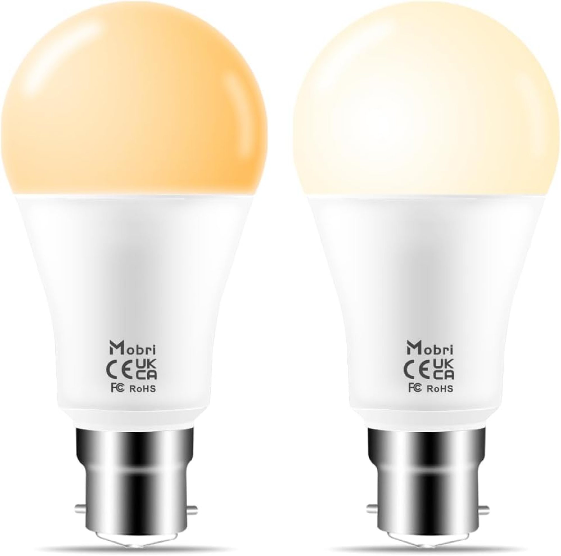 Mobri Light Bulbs Work with Alexa, B22 Bayonet LED Smart Bulb Work with Echo Speaker (Only), 1200LM Equivalent 120W, Warm White to Daylight Adjustable, BLE Mesh, No Hub, No WiFi (2 Pack) Mobri Light Bulbs Work with Alexa, B22 Bayonet LED Smart Bulb Work with Echo Speaker (Only), 1200LM Equivalent 120W, Warm White to Daylight Adjustable, BLE Mesh, No Hub, No WiFi (2 Pack)
