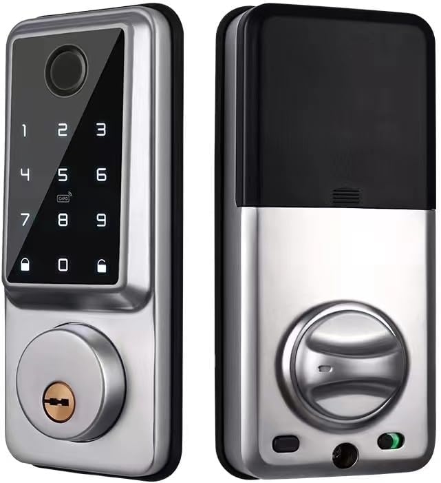 Qivine Smart Door Lock Fingerprint Electronic Lock Front Door, Keyless Keypad Door Lock, APP Control Digital Door Lock, Auto Touchscreen Code Lock with IC Card and Key for Home Office Qivine Smart Door Lock Fingerprint Electronic Lock Front Door, Keyless Keypad Door Lock, APP Control Digital Door Lock, Auto Touchscreen Code Lock with IC Card and Key for Home Office