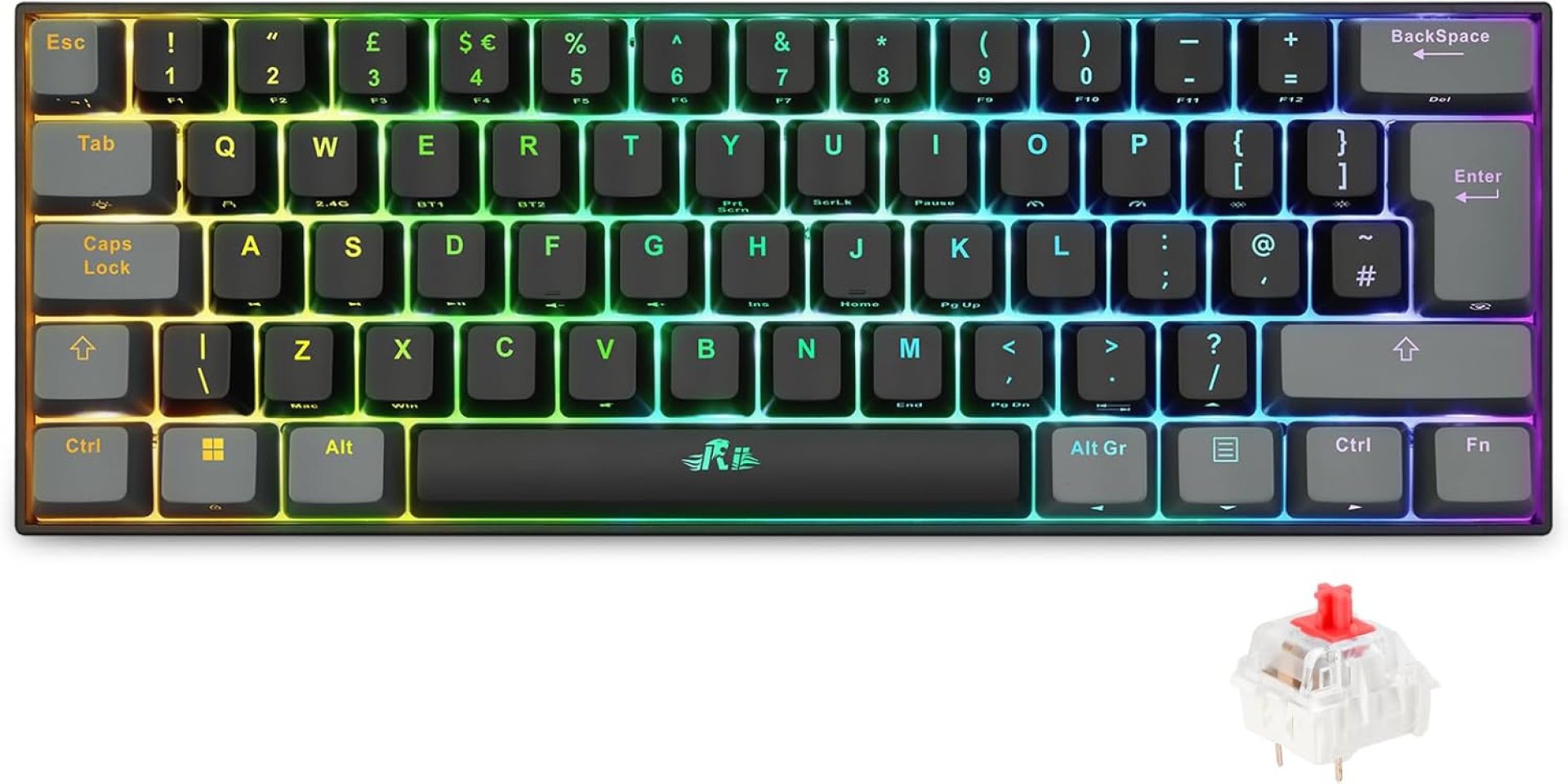Rii Wireless Mechanical Keyboard,Tri-modes(BT5.0/2.4G/Wired),Multi-Device Gaming Keyboard,Programmable RGB Backlit &Shotcuts,UK Layout -Red Switches Rii Wireless Mechanical Keyboard,Tri-modes(BT5.0/2.4G/Wired),Multi-Device Gaming Keyboard,Programmable RGB Backlit &Shotcuts,UK Layout -Red Switches