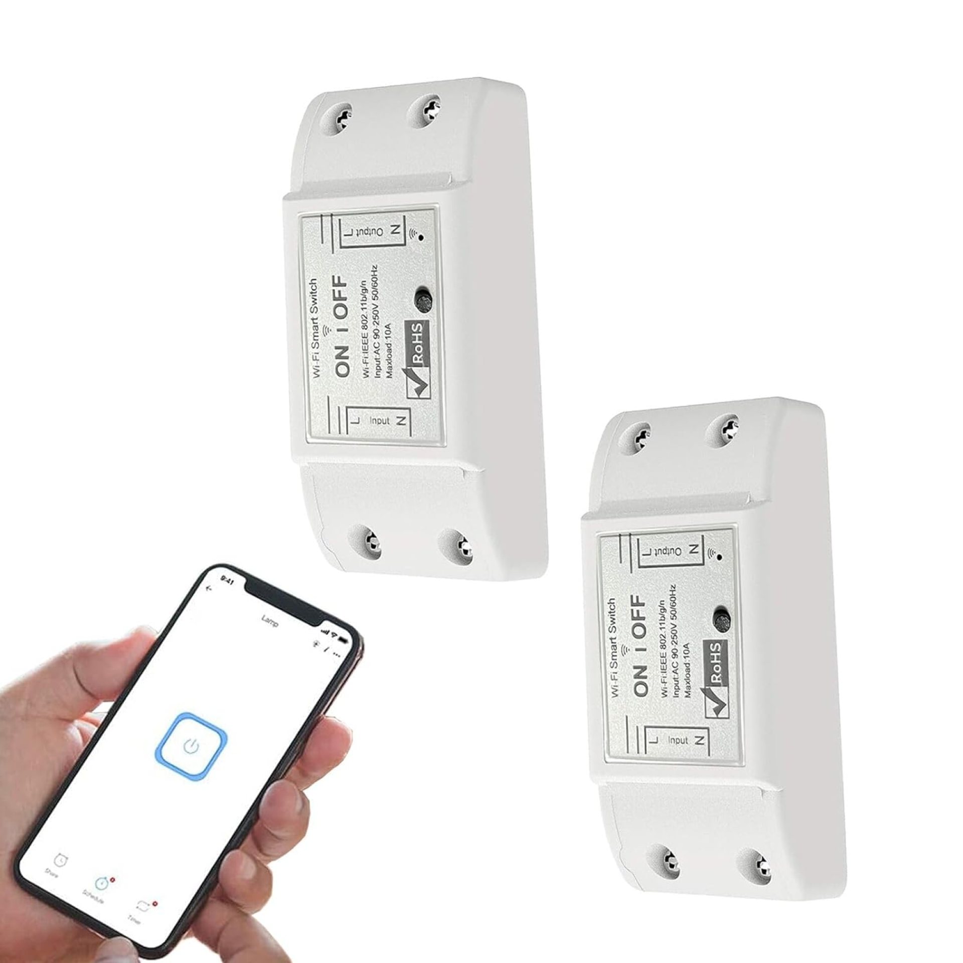 10A Smart WiFi Wireless Light Switch, Universal DIY Module for Smart Home Automation Solution, Works with Amazon Alexa & Google Home, Compatible with IFTTT, No Hub Required (2 Pack) 10A Smart WiFi Wireless Light Switch, Universal DIY Module for Smart Home Automation Solution, Works with Amazon Alexa & Google Home, Compatible with IFTTT, No Hub Required (2 Pack)