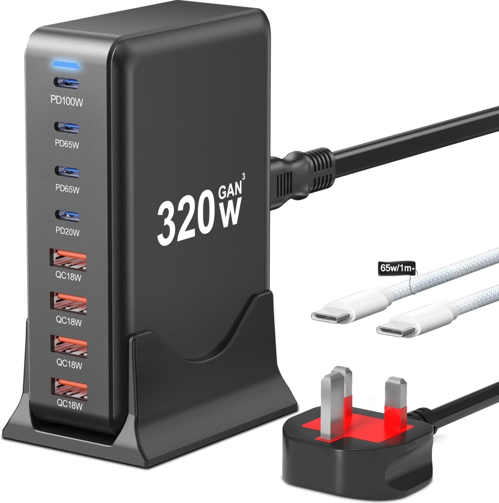 320W USB-C Fast Charger Block:Upgraded GaN III Charger,8 Port USB C Charging Station Hub with PD 100W Desktop Charger Compatible with iPhone, Samsung, MacBook,and More 320W USB-C Fast Charger Block:Upgraded GaN III Charger,8 Port USB C Charging Station Hub with PD 100W Desktop Charger Compatible with iPhone, Samsung, MacBook,and More