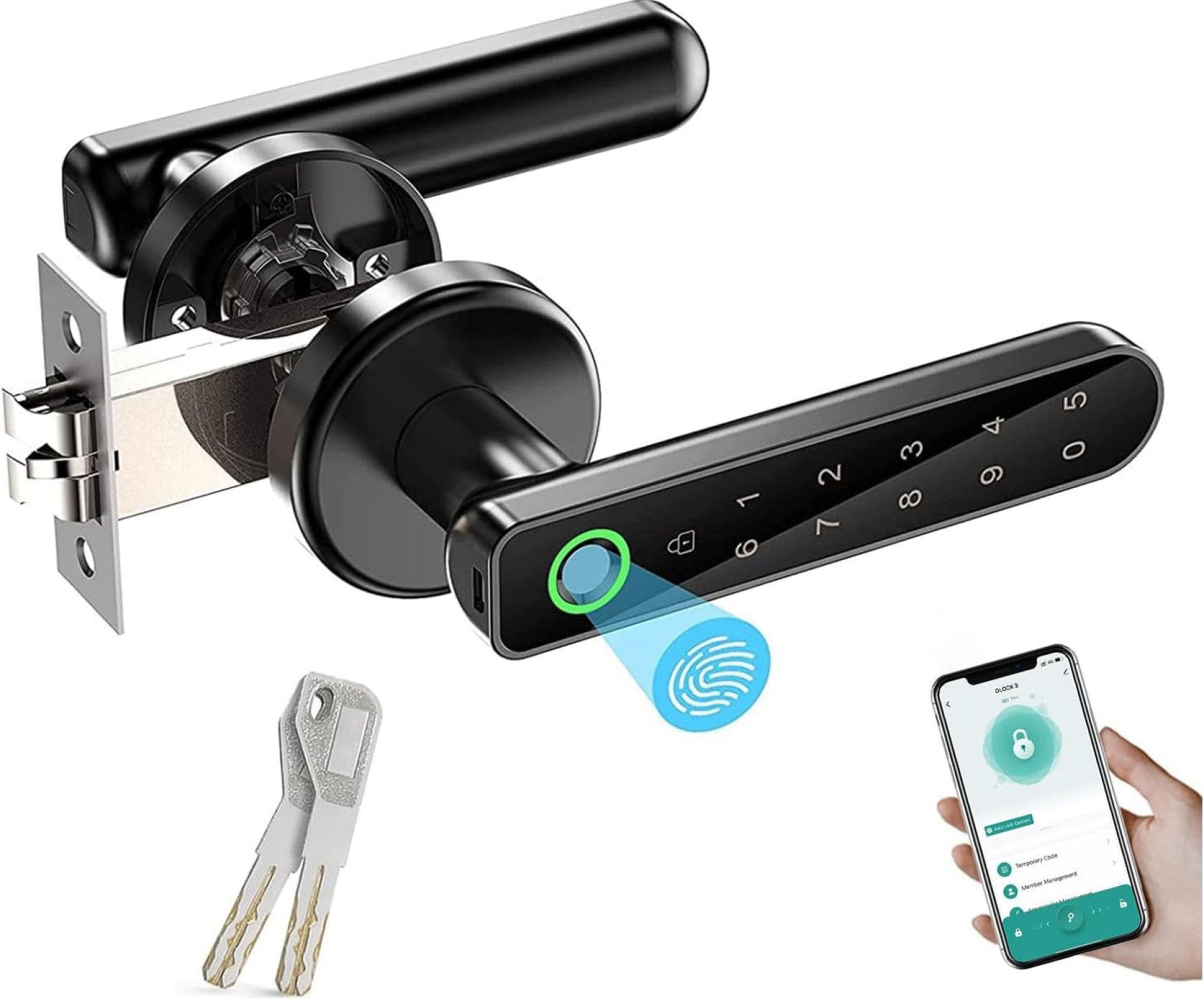 TEKXDD Smart Door 4-in-1 Lock Door Handle Electronic Keyboard Password Bluetooth Smart Lock Biometric Identification Fingerprint Key Digital WiFi Electronic Touch Front Door Home Office Apartment TEKXDD Smart Door 4-in-1 Lock Door Handle Electronic Keyboard Password Bluetooth Smart Lock Biometric Identification Fingerprint Key Digital WiFi Electronic Touch Front Door Home Office Apartment