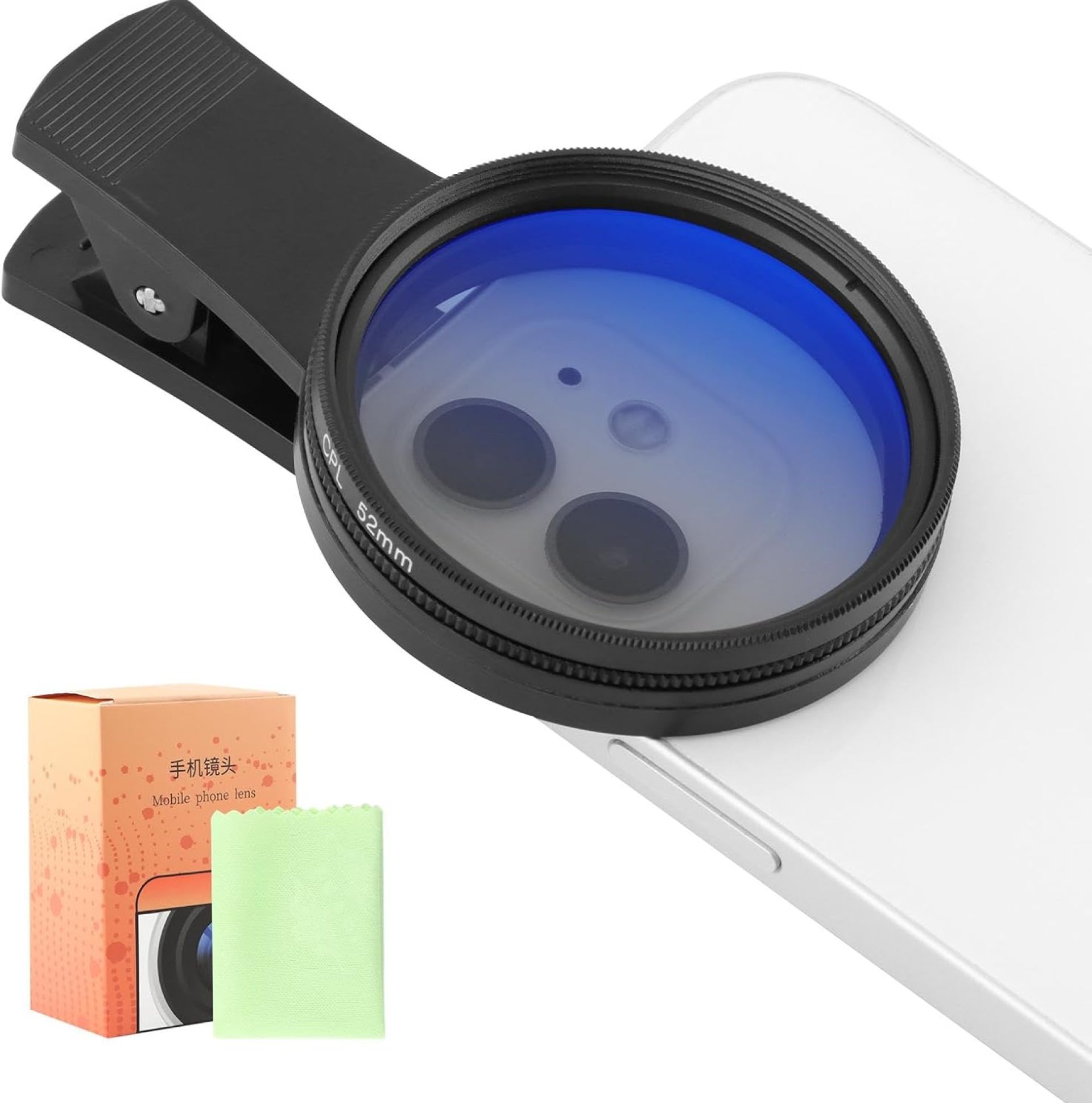 52MM Clip-on CPL Phone Camera Lens Filter Kit, Universal Clip On Polarizer Phone Camera Lens Accessories Ultra Slim Phone Camera Lens Filter with Cleaning Cloth Works With Most Smartphones(Black) 52MM Clip-on CPL Phone Camera Lens Filter Kit, Universal Clip On Polarizer Phone Camera Lens Accessories Ultra Slim Phone Camera Lens Filter with Cleaning Cloth Works With Most Smartphones(Black)