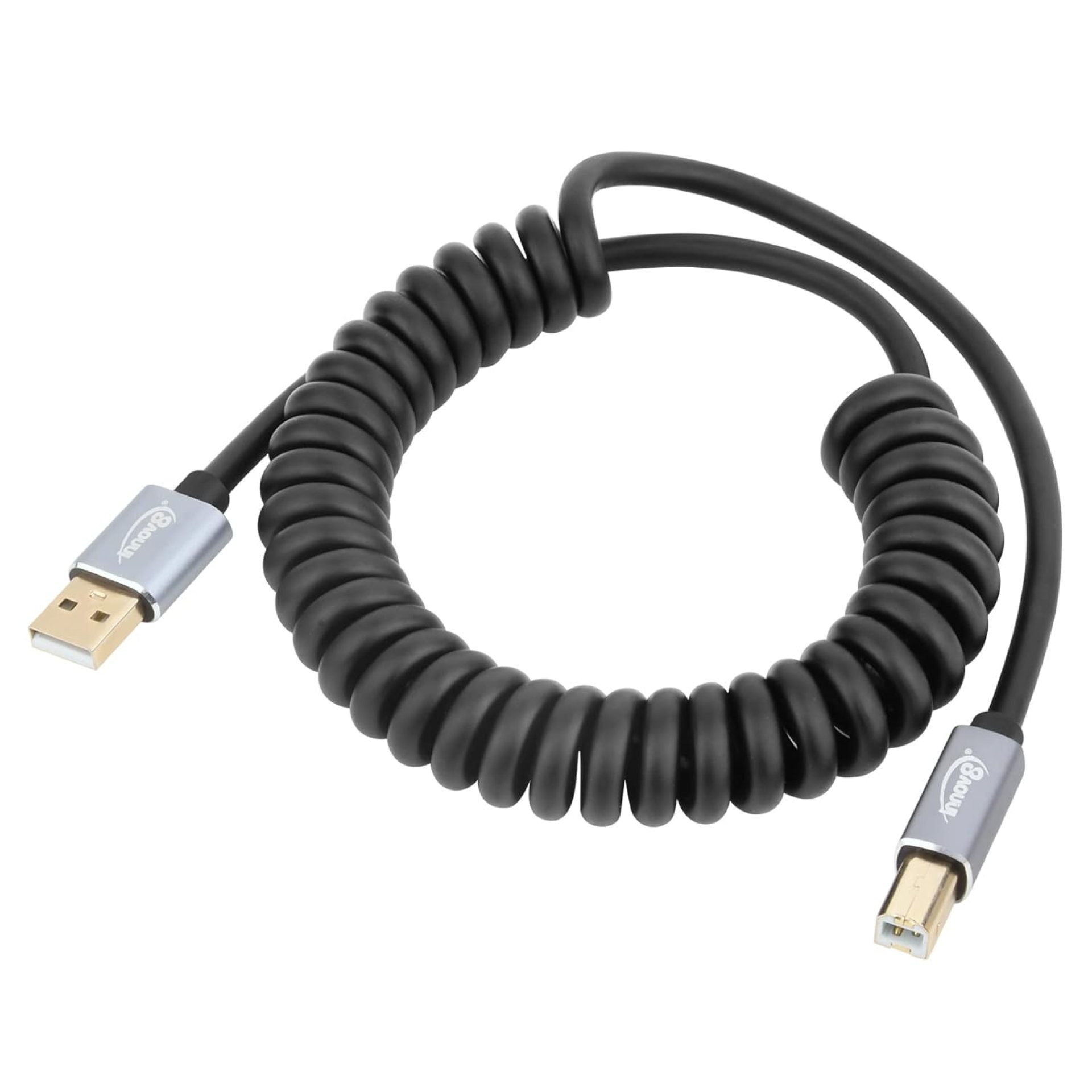 innov8 USB 2.0 A-Male to B-Male Coiled Printer Scanner Cable (Extends to 1.8m) innov8 USB 2.0 A-Male to B-Male Coiled Printer Scanner Cable (Extends to 1.8m)