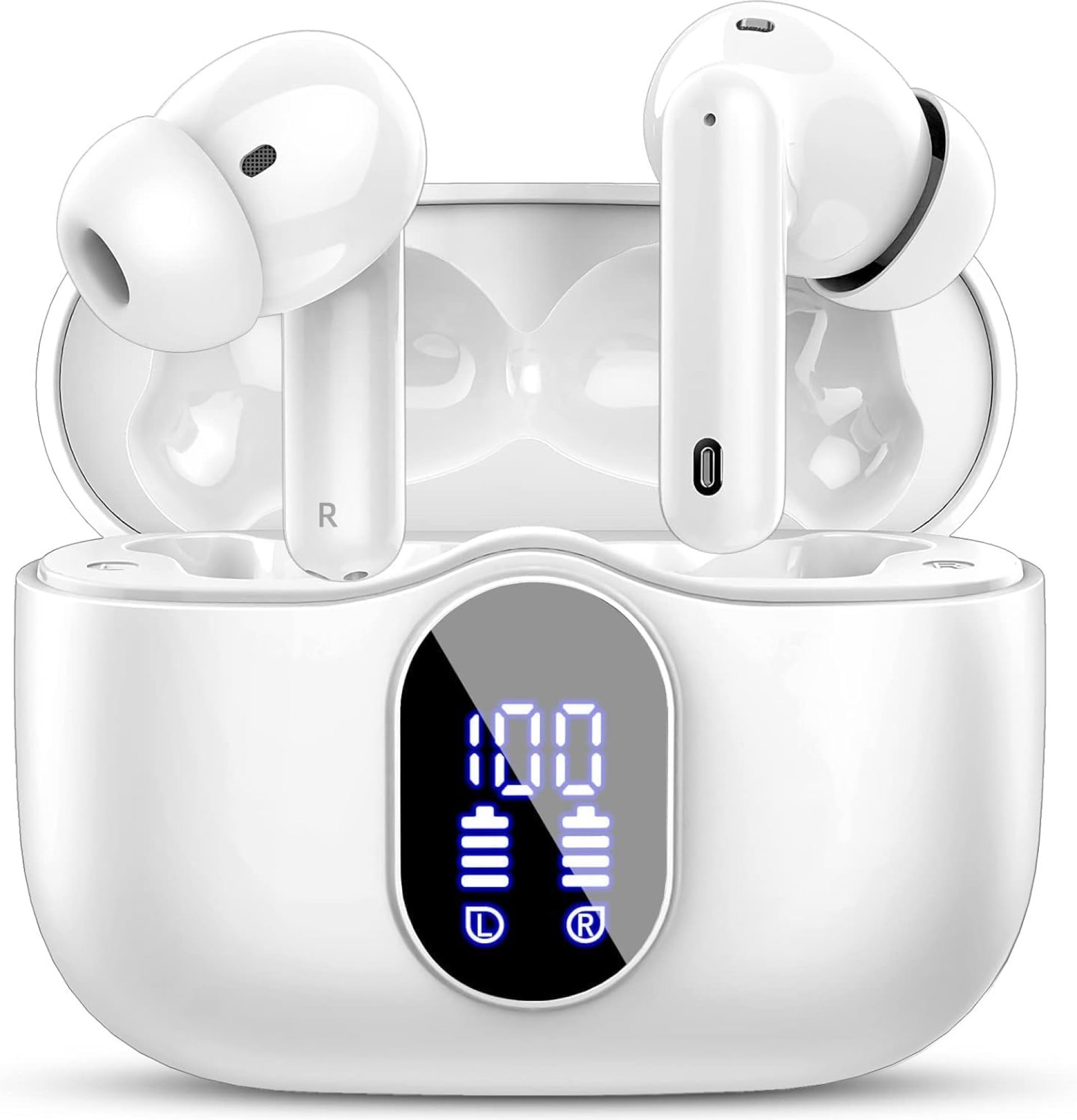 Btootos Wireless Earbuds, Bluetooth 5.3 Headphones In Ear with 4 ENC Noise Cancelling Mic, 2025 New Bluetooth Earphones Mini Deep Bass Stereo Sound, 36H Playtime LED Display Wireless Earbuds White Btootos Wireless Earbuds, Bluetooth 5.3 Headphones In Ear with 4 ENC Noise Cancelling Mic, 2025 New Bluetooth Earphones Mini Deep Bass Stereo Sound, 36H Playtime LED Display Wireless Earbuds White