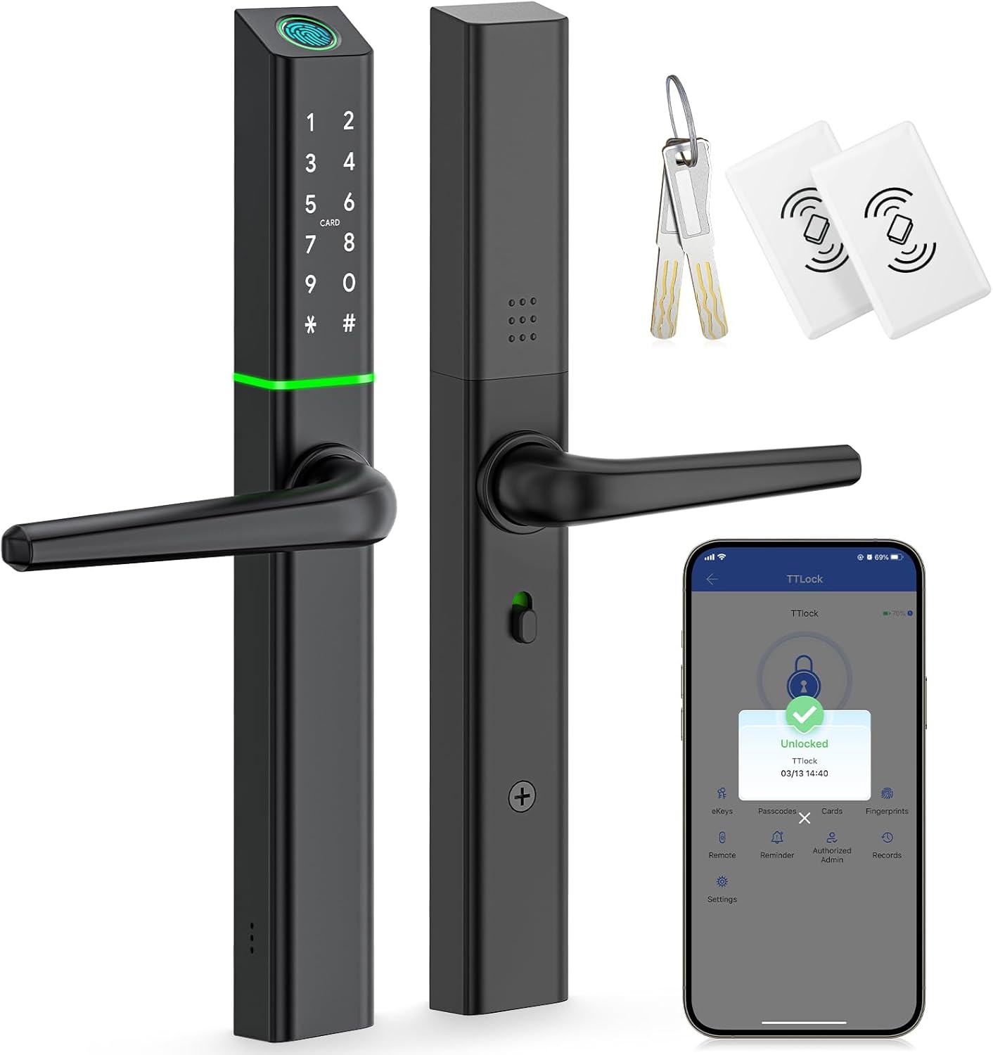 Ruveno Weatherproof Smart Door Lock with Handle: Fingerprint Keyless Entry – Digital Code Door Lock for Aluminum Wooden Door – Bluetooth Electronic Deadbolt Door Lock – APP Control – Slimline Design Ruveno Weatherproof Smart Door Lock with Handle: Fingerprint Keyless Entry – Digital Code Door Lock for Aluminum Wooden Door – Bluetooth Electronic Deadbolt Door Lock – APP Control – Slimline Design