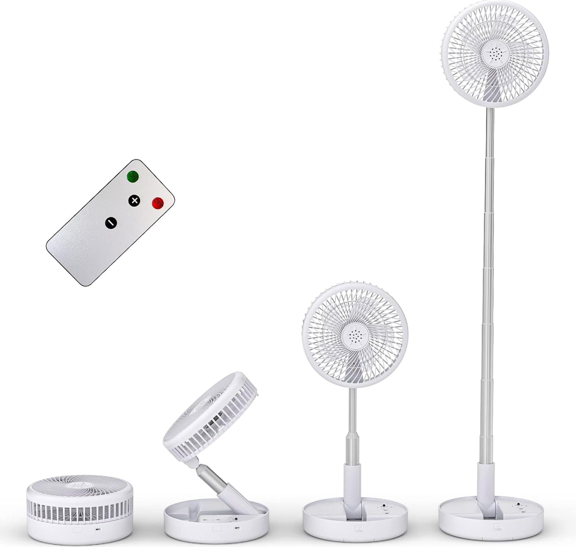 Primevolve 7.7 Inch Portable Standing Pedestal Fan with Remote Control, Foldable Electric Fan, 7200mAh Rechargeable Battery, Silent for Bedroom/Office, Travel Fan – White, PF11R Primevolve 7.7 Inch Portable Standing Pedestal Fan with Remote Control, Foldable Electric Fan, 7200mAh Rechargeable Battery, Silent for Bedroom/Office, Travel Fan – White, PF11R