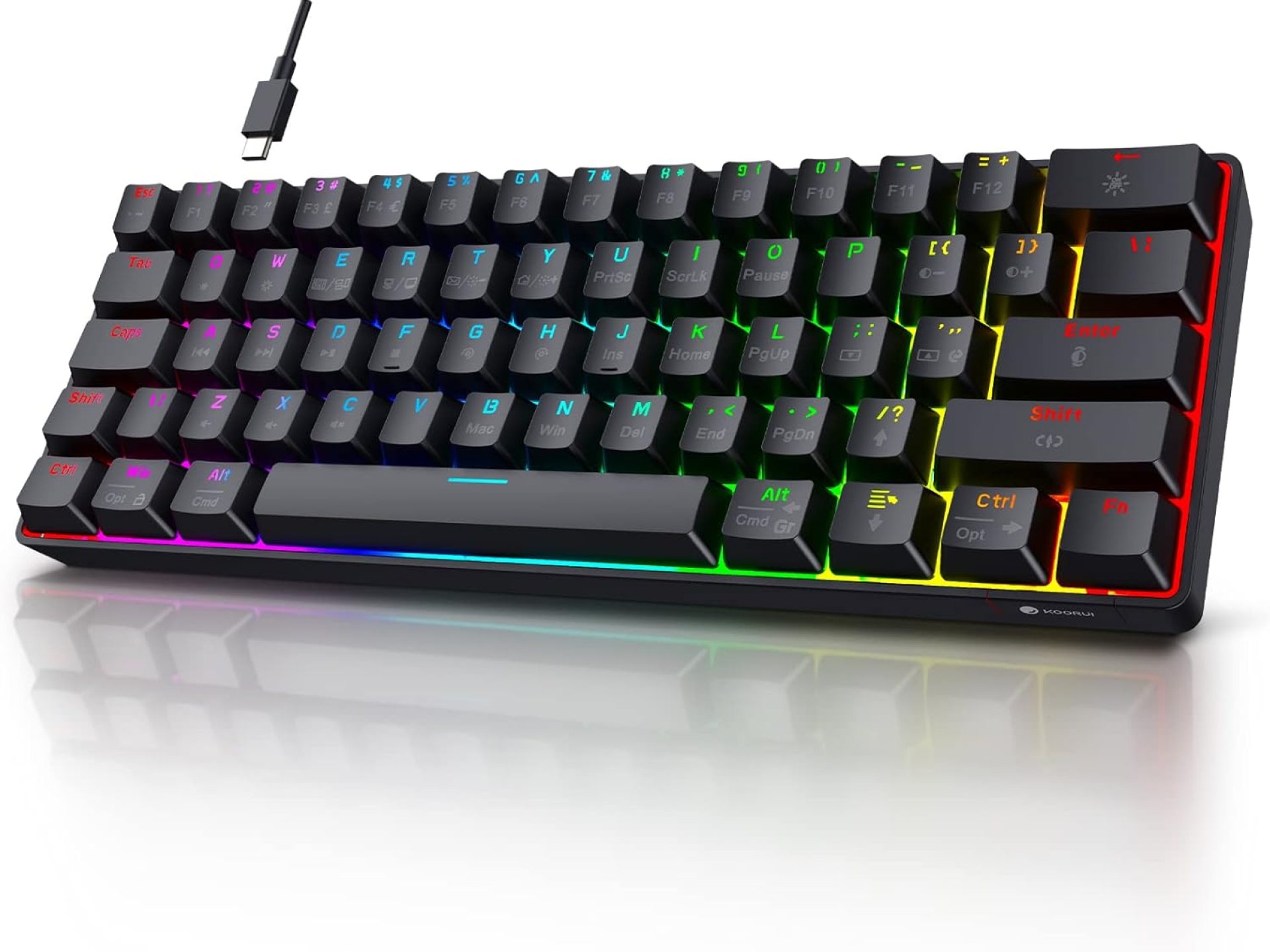 KOORUI Gaming Keyboards, 60% Mechanical Keyboard 26 RGB Backlit Wired UK Layout 61 Keys with Red Switch Keyboards for Windows MacOS Linux KOORUI Gaming Keyboards, 60% Mechanical Keyboard 26 RGB Backlit Wired UK Layout 61 Keys with Red Switch Keyboards for Windows MacOS Linux