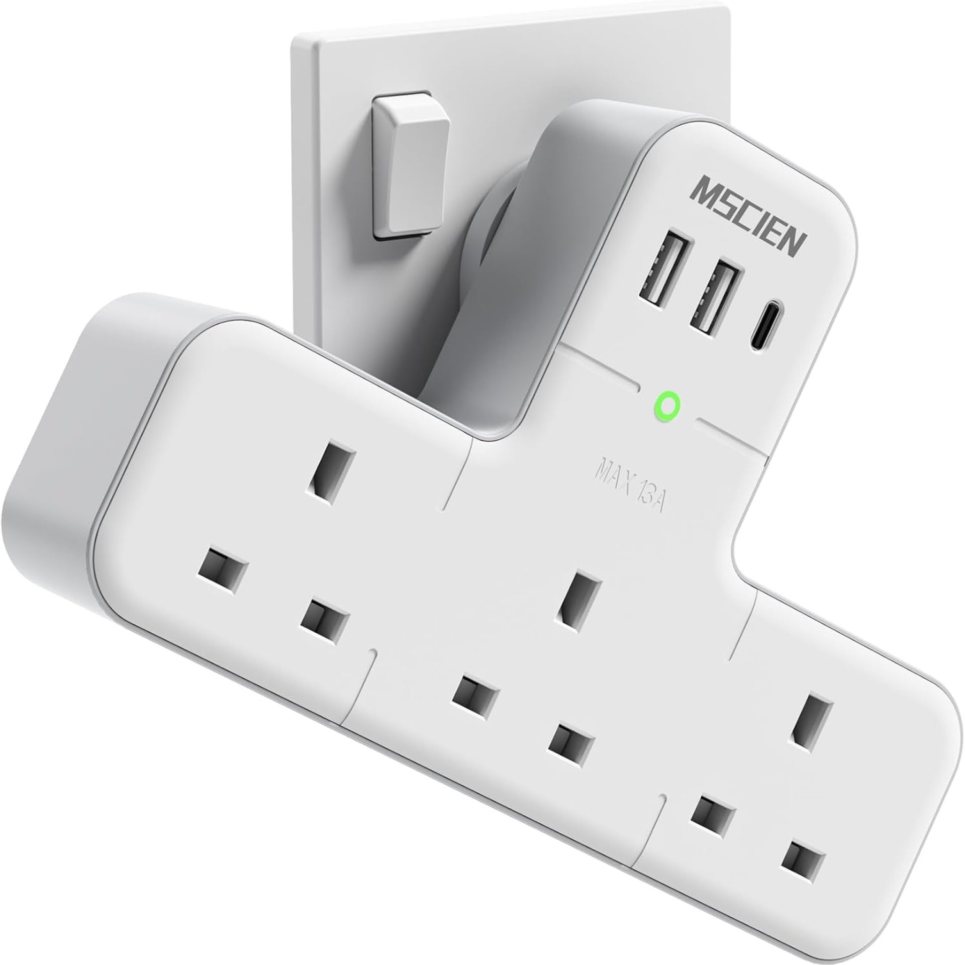 Mscien Multi Plug Adaptor, 6 in 1 Plug Extension Socket 3 Way 3 USB(3.4A,1 Type-C), Wall Socket UK Power Strip with 315 Degree Rotation, Plug Adapter Surge Protected Extender For Home Office Mscien Multi Plug Adaptor, 6 in 1 Plug Extension Socket 3 Way 3 USB(3.4A,1 Type-C), Wall Socket UK Power Strip with 315 Degree Rotation, Plug Adapter Surge Protected Extender For Home Office