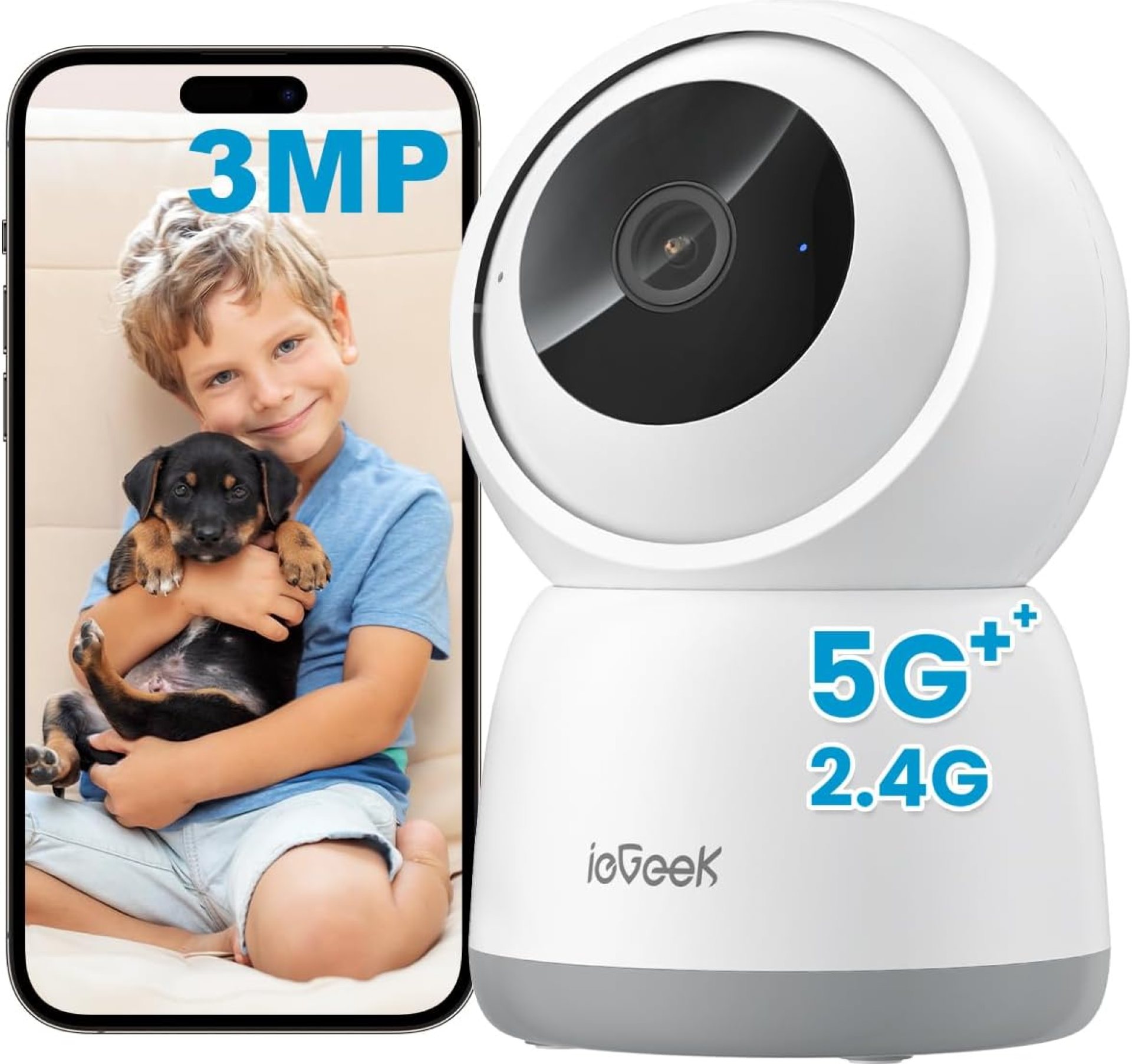 ieGeek Indoor Camera No Monthly Fee, 2.4G/5Ghz WiFi Pet Camera, Plug-in 24h Security Camera, Night Vision, 360° PTZ, 4X Zoom, Motion Detection and Alert, Auto-Tracking, 2-Way Audio, Cloud&SD, Alexa ieGeek Indoor Camera No Monthly Fee, 2.4G/5Ghz WiFi Pet Camera, Plug-in 24h Security Camera, Night Vision, 360° PTZ, 4X Zoom, Motion Detection and Alert, Auto-Tracking, 2-Way Audio, Cloud&SD, Alexa