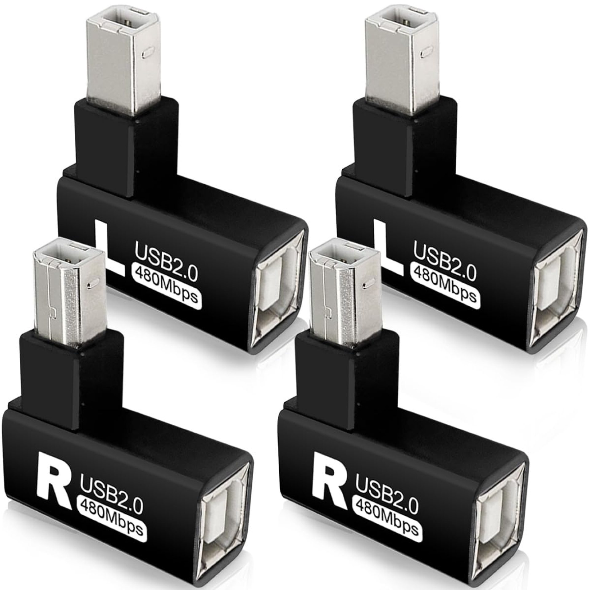 Xiatiaosann 4Pcs USB 2.0 Type B Printer Adapter, Right Angle 90 Degrees USB 2.0 B Male to Type-B Female Printer Adapter for Printer, Scanner, Fax, Mobile HDD Printer Short Extension Cable(Left+Right) Xiatiaosann 4Pcs USB 2.0 Type B Printer Adapter, Right Angle 90 Degrees USB 2.0 B Male to Type-B Female Printer Adapter for Printer, Scanner, Fax, Mobile HDD Printer Short Extension Cable(Left+Right)