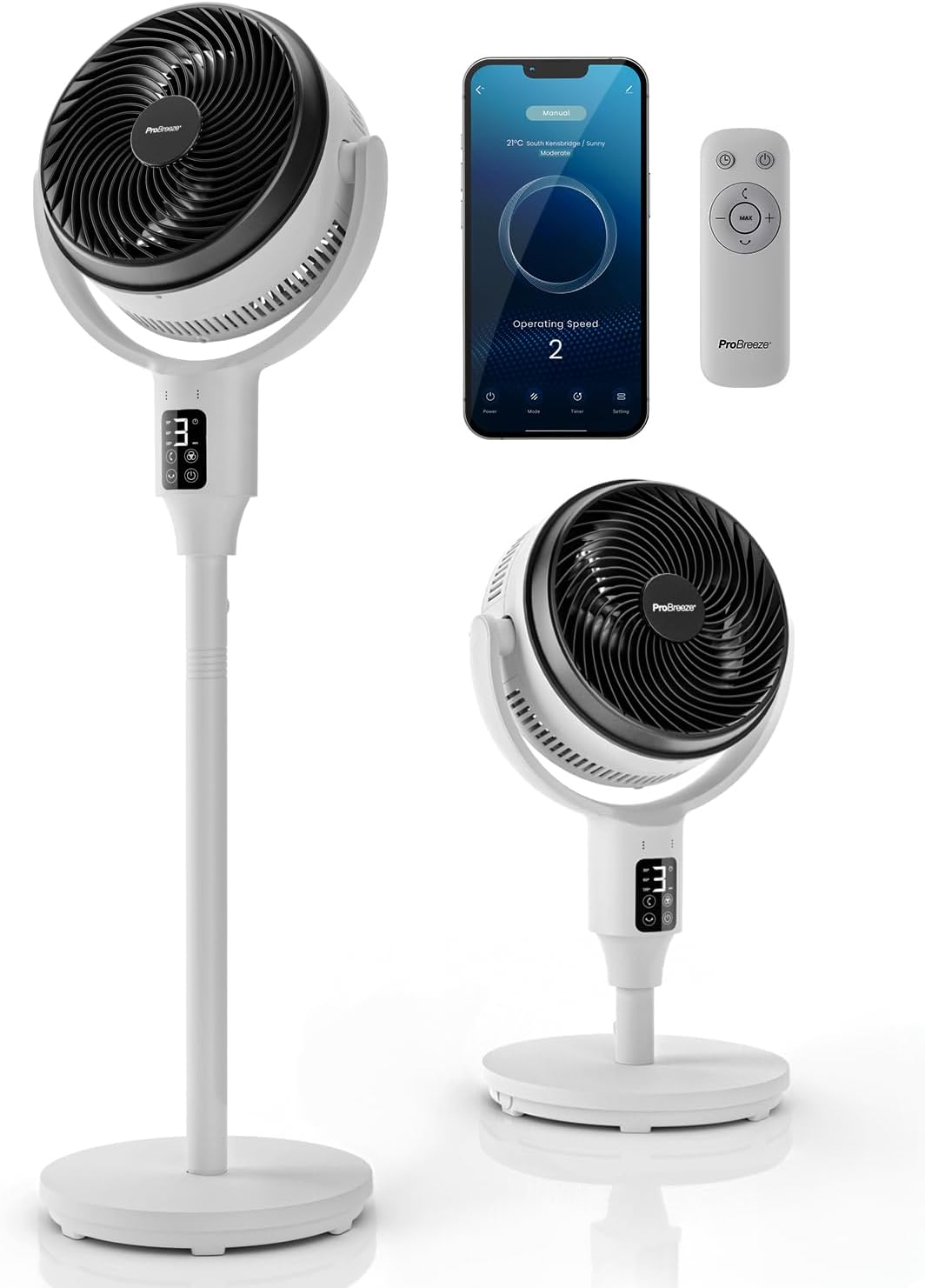Pro Breeze AirFlo 43″ Smart Portable Pedestal Fan with Wi-Fi, 29dB Ultra Silent – Hybrid Adjustable Height, Smart App & Remote Control, 2 Cooling Fan Modes, Vertical & Horizontal Oscillation Pro Breeze AirFlo 43″ Smart Portable Pedestal Fan with Wi-Fi, 29dB Ultra Silent – Hybrid Adjustable Height, Smart App & Remote Control, 2 Cooling Fan Modes, Vertical & Horizontal Oscillation