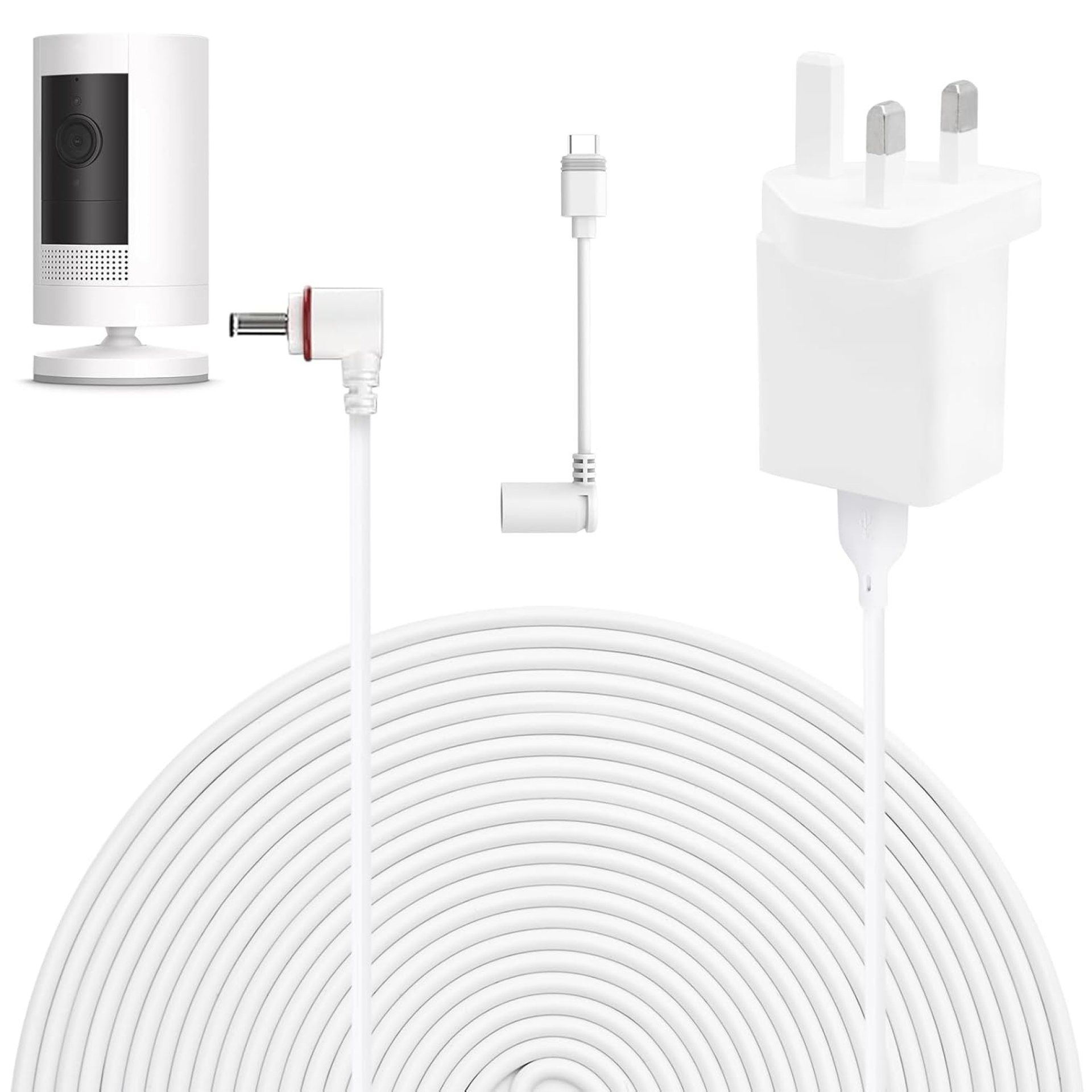 7.6m/25ft Power Cable and Adapter Compatible with Ring Spotlight Cam Plus/Pro and Stick Up Cam. Battery, Charging Cable for Ring, Weatherproof Power Plug and USB-C Charging Cable 7.6m/25ft Power Cable and Adapter Compatible with Ring Spotlight Cam Plus/Pro and Stick Up Cam. Battery, Charging Cable for Ring, Weatherproof Power Plug and USB-C Charging Cable